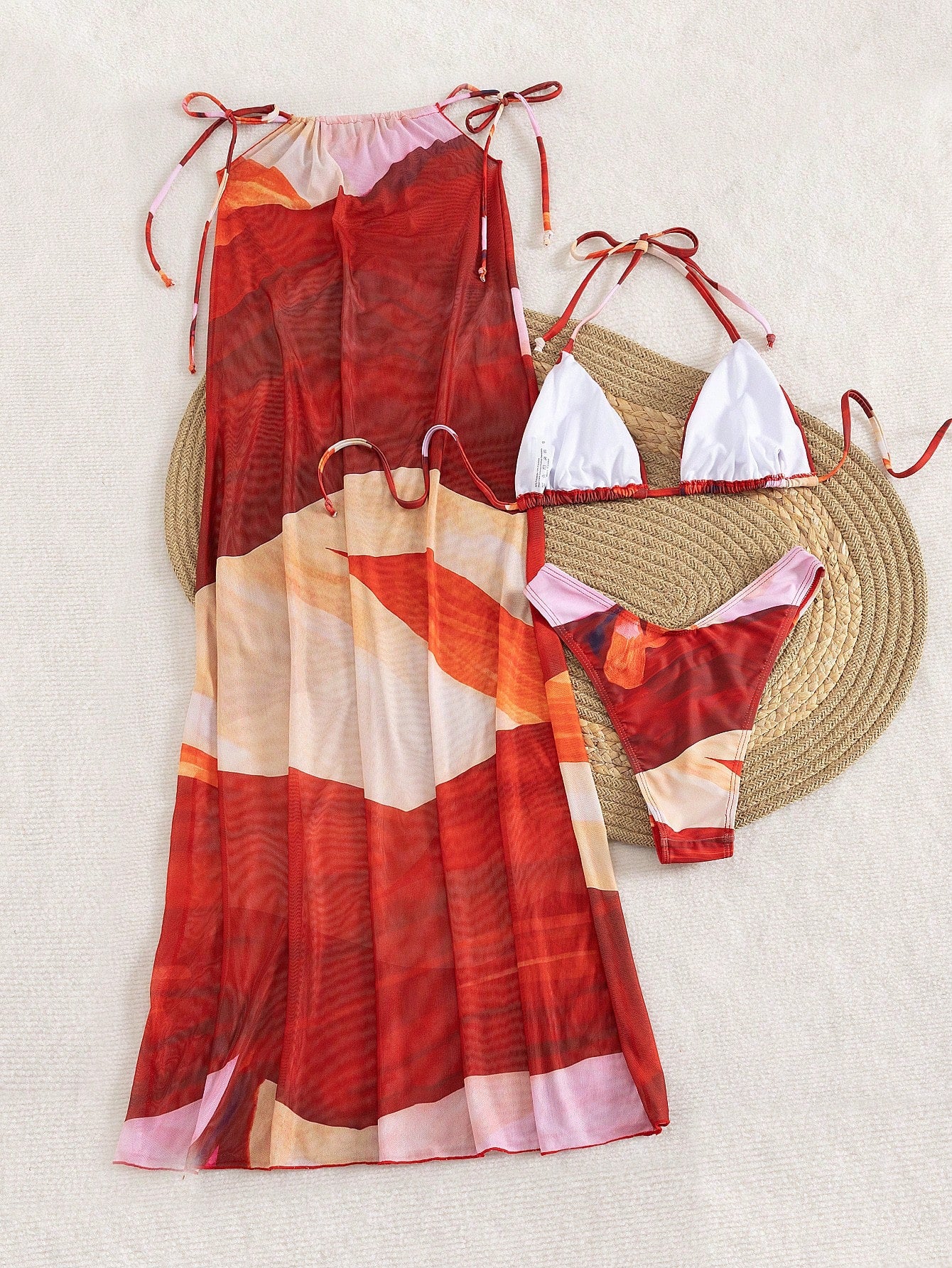 3pcs/Set Women's Halter Floral Print Skirt And Bikini Swimsuit Set, Summer Vacat