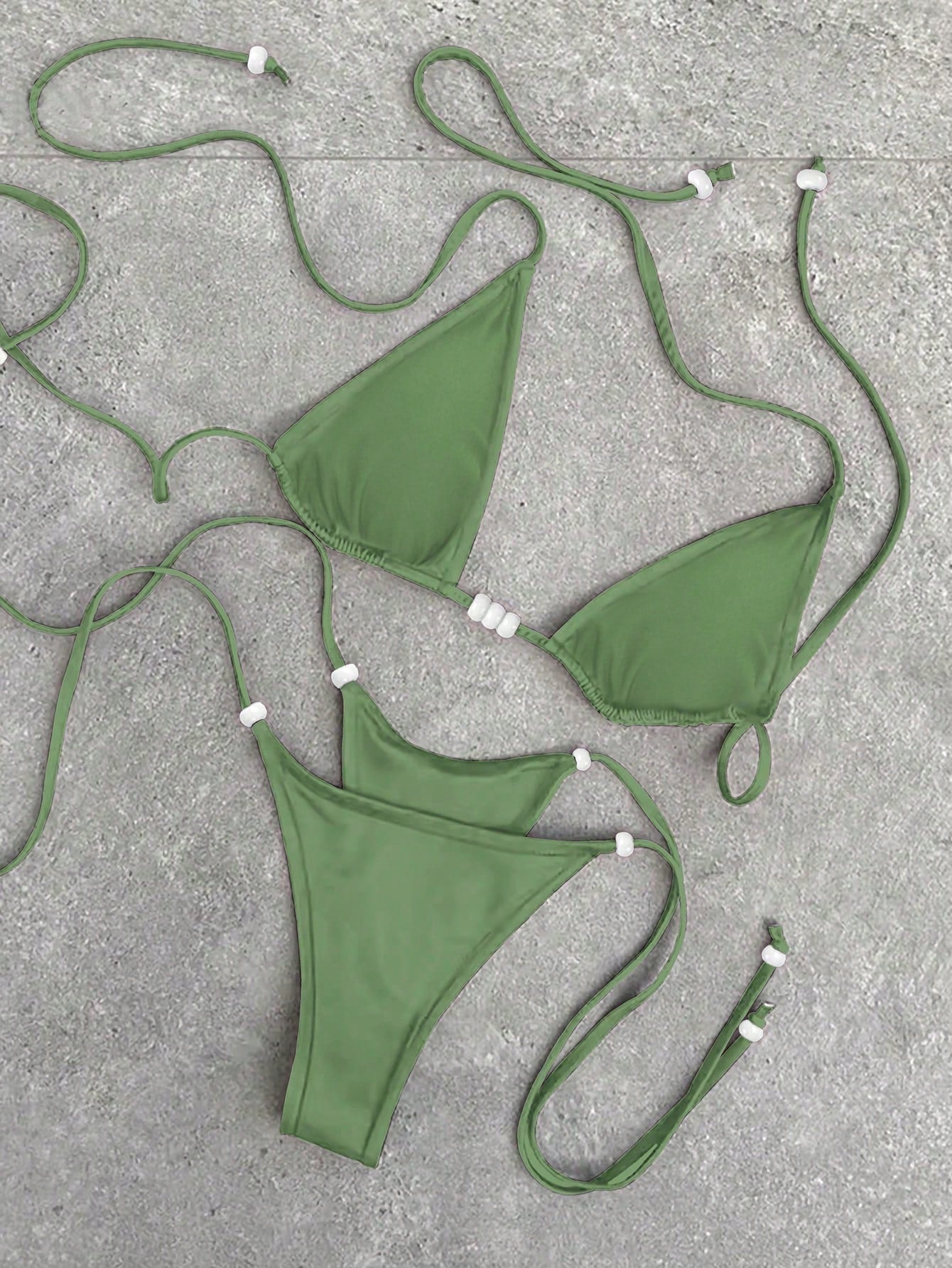 Polovedo Official New Brown Solid Color Tie-Up Bikini Set, Elegant Sexy Beach Ho