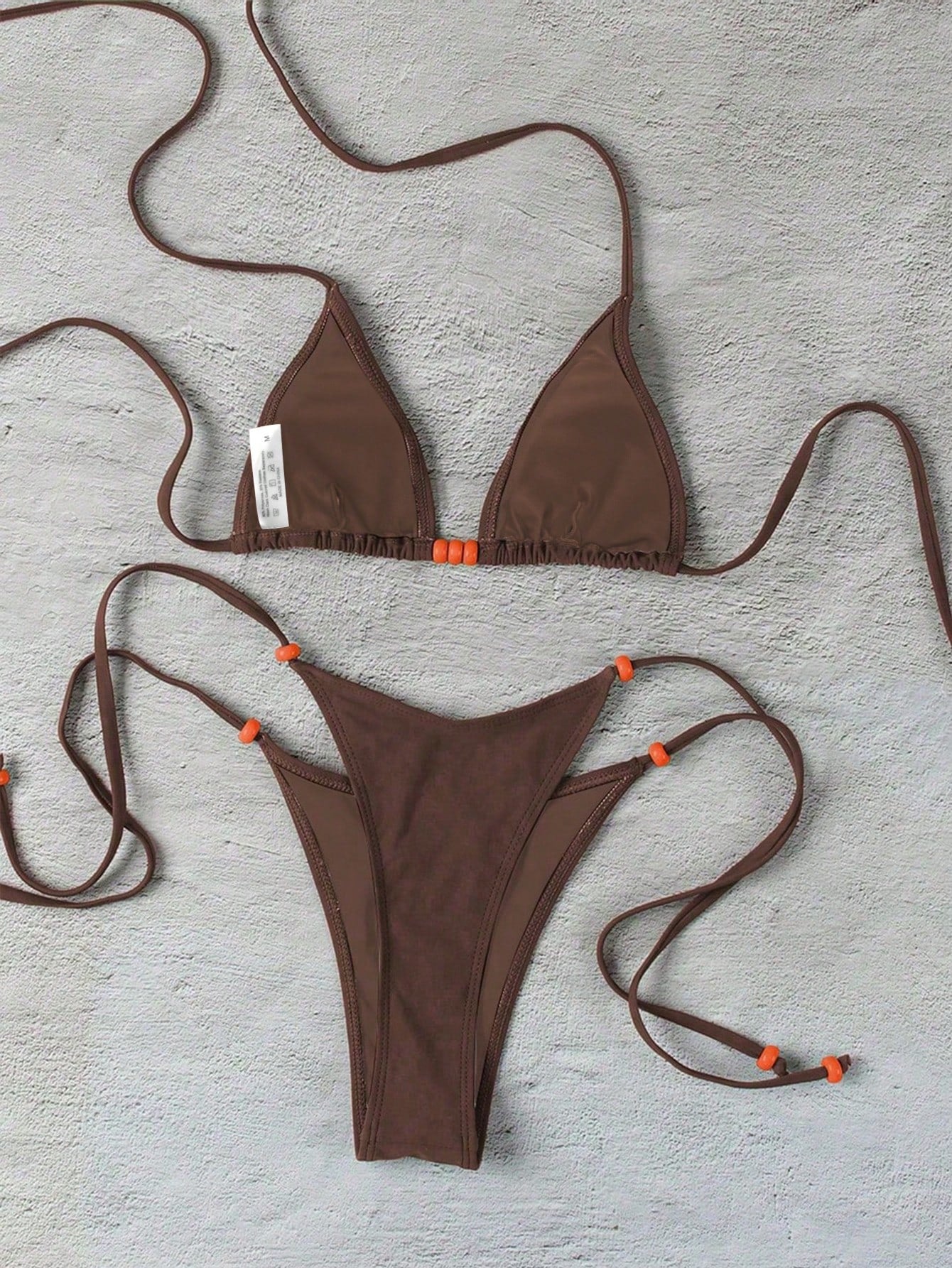 Polovedo Official New Brown Solid Color Tie-Up Bikini Set, Elegant Sexy Beach Ho