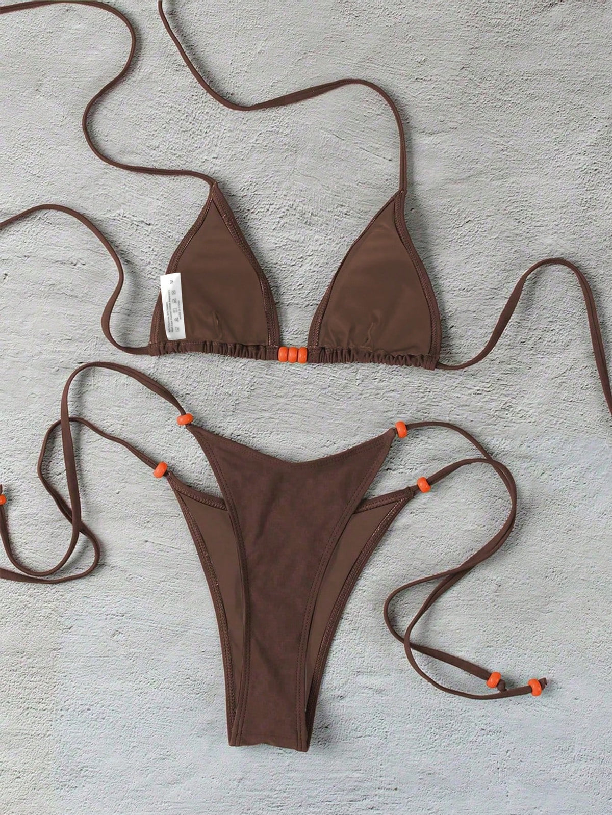 Polovedo Official New Brown Solid Color Tie-Up Bikini Set, Elegant Sexy Beach Holiday Party Swimwear For - image 8