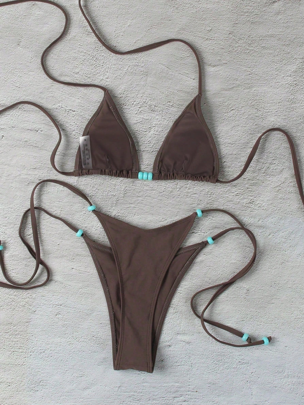 Polovedo Official New Brown Solid Color Tie-Up Bikini Set, Elegant Sexy Beach Ho