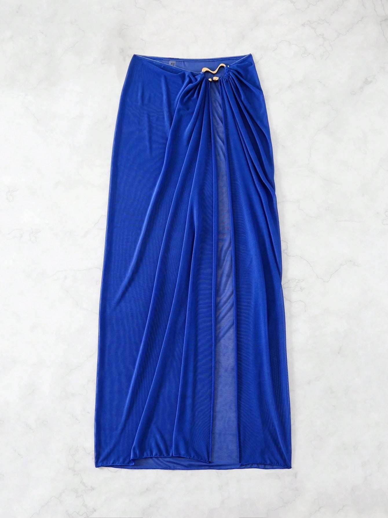 Swim Navy Blue See-Through High Slit Sexy Beach Sarong Skirt Summer - image 15