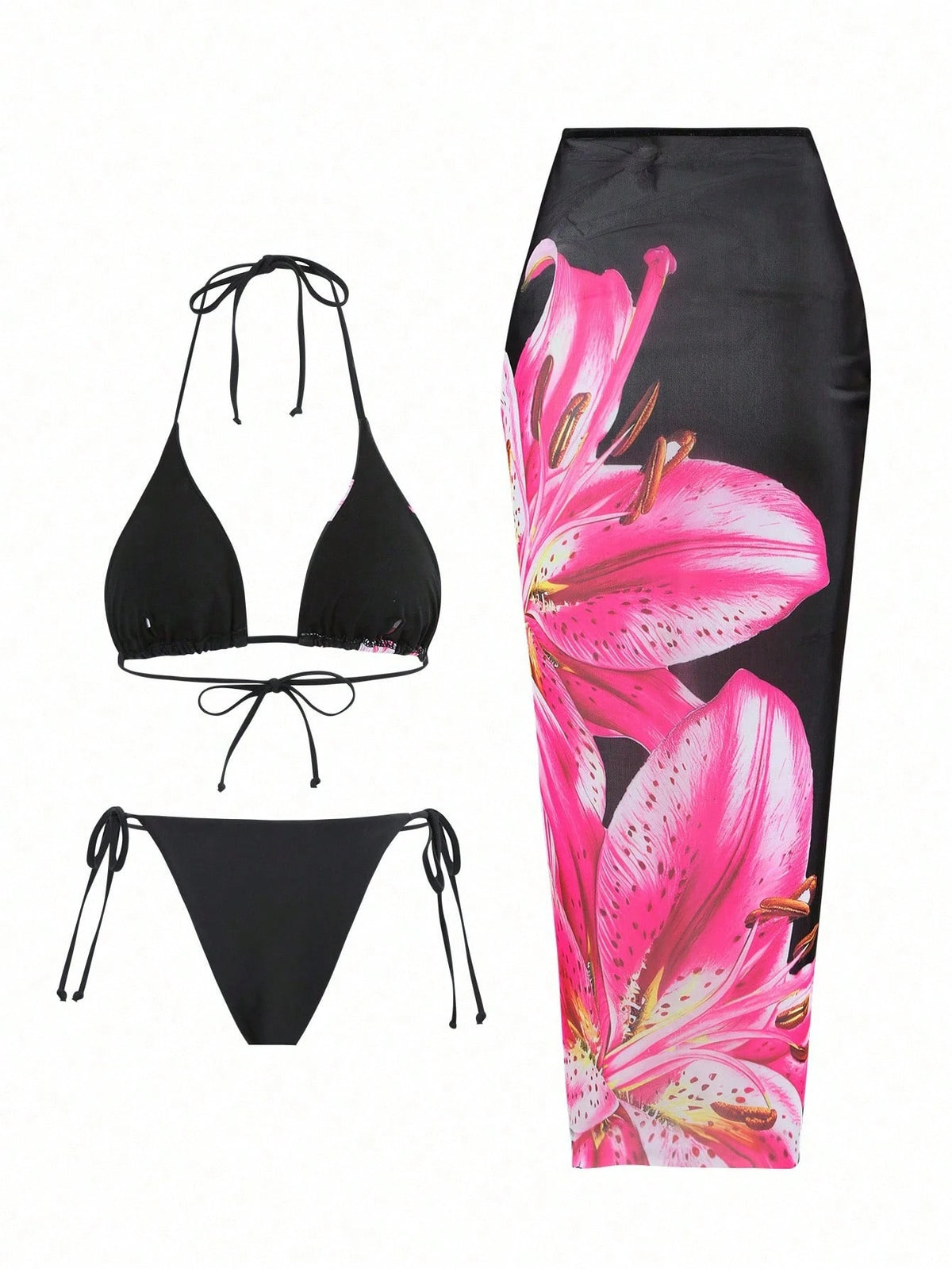 Swim Oasis 2025 Women's Casual Vacation Spaghetti Strap Triangle Top & Side Tie Bottoms & Long Mesh Skirt, 3 - image 7