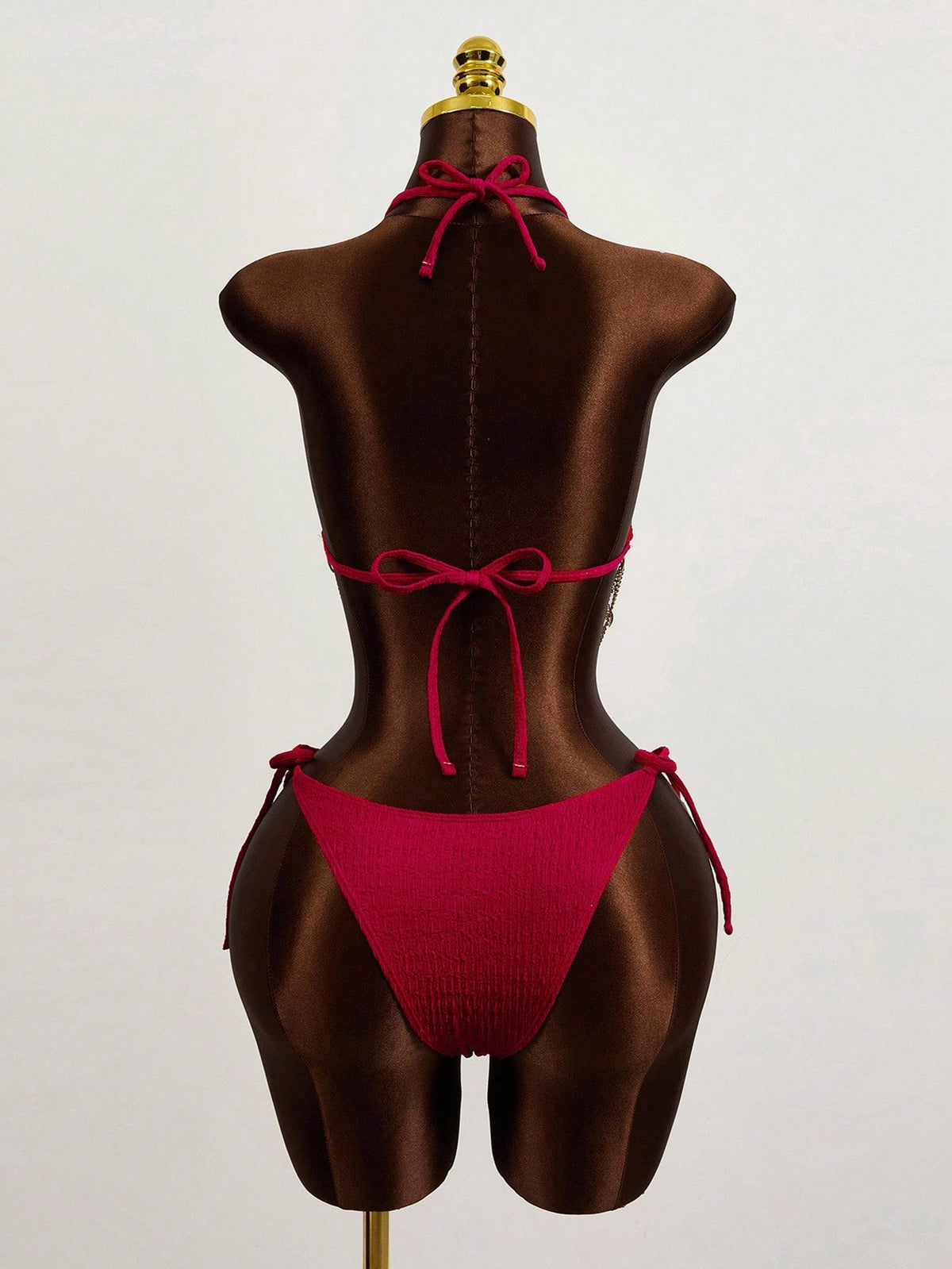 Swim SXY Springbreak Women Summer Beach Solid Color Halter Tie Sexy Bikini 2-Piece Swimsuit Set Burgundy - image 20