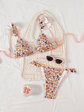 Swim Mod Women's Minimalist Triangle Bikini Set With Floral Beach Print For Summer Beach Vacation