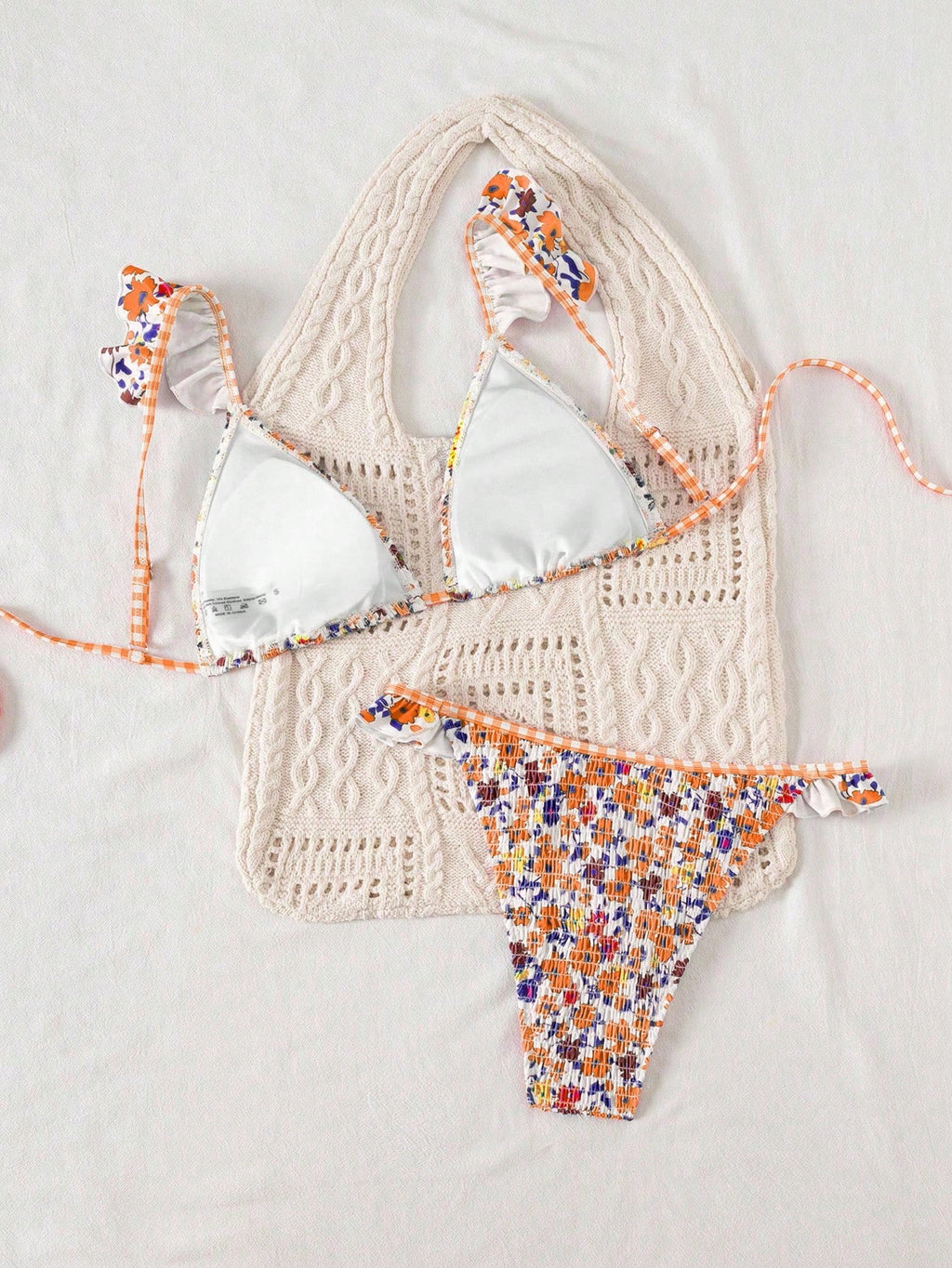 Swim Mod Women's Minimalist Triangle Bikini Set With Floral Beach Print For Summer Beach Vacation - image 2