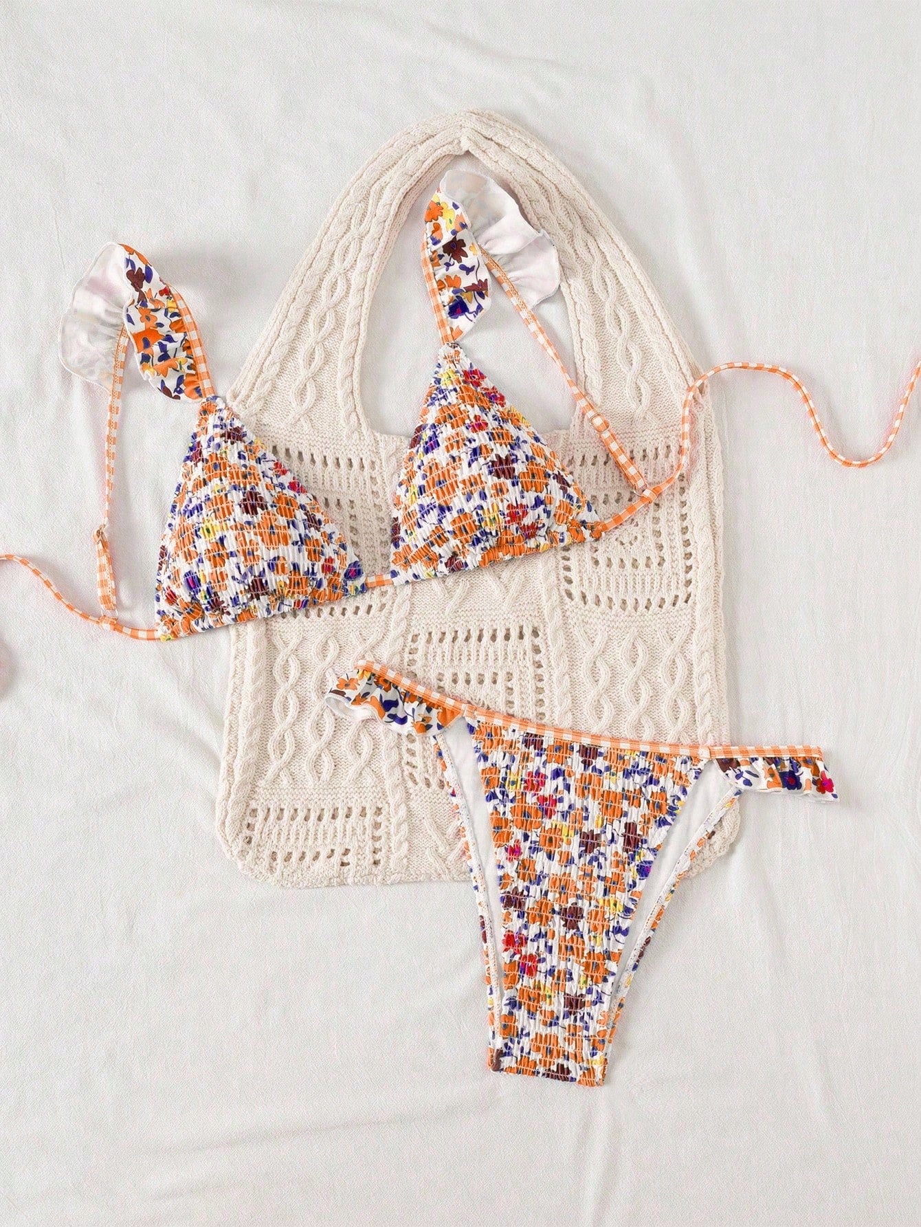 Swim Mod Women's Minimalist Triangle Bikini Set With Floral Beach Print For Summer Beach Vacation - image 3