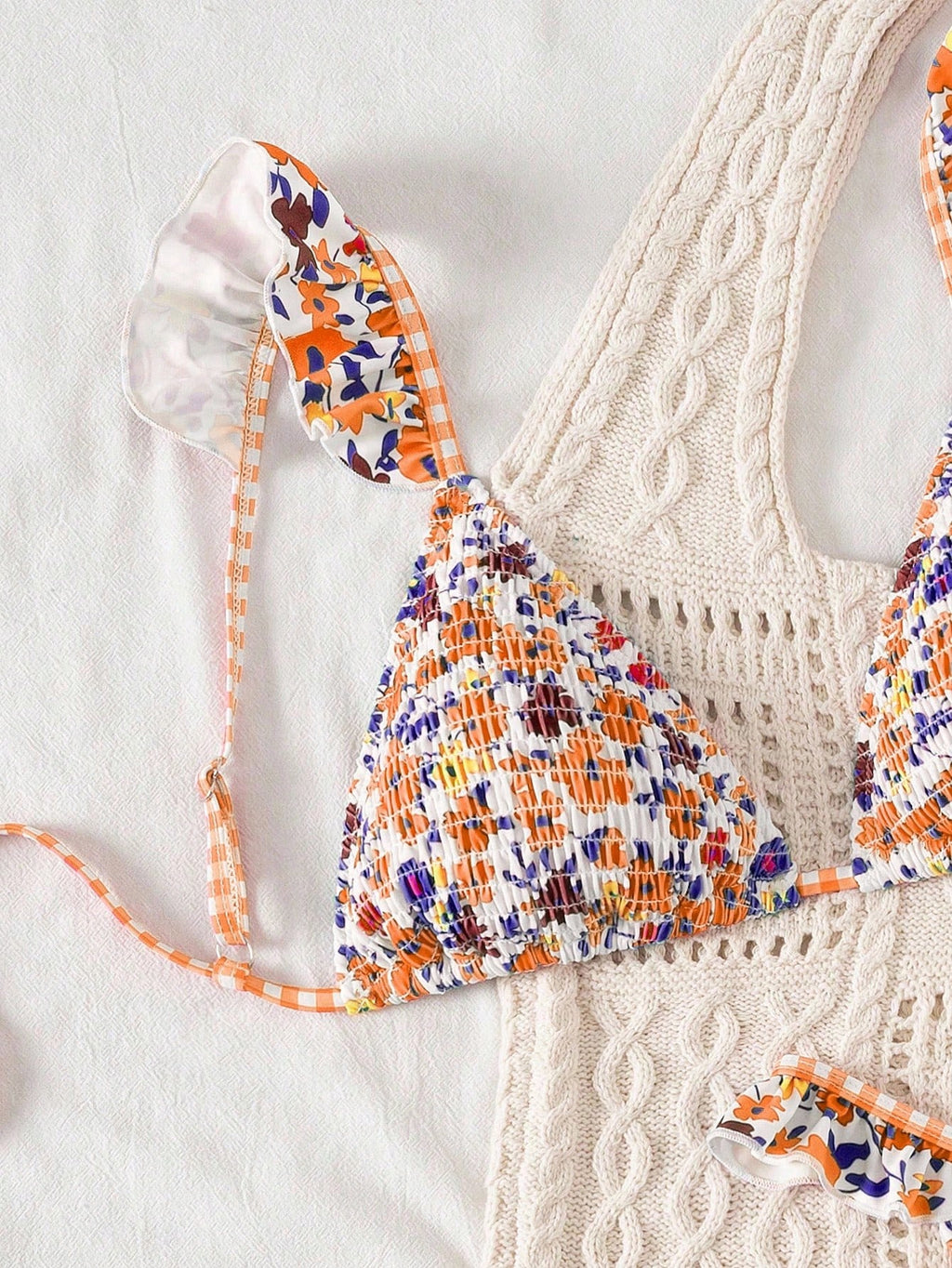 Swim Mod Women's Minimalist Triangle Bikini Set With Floral Beach Print For Summer Beach Vacation - image 5