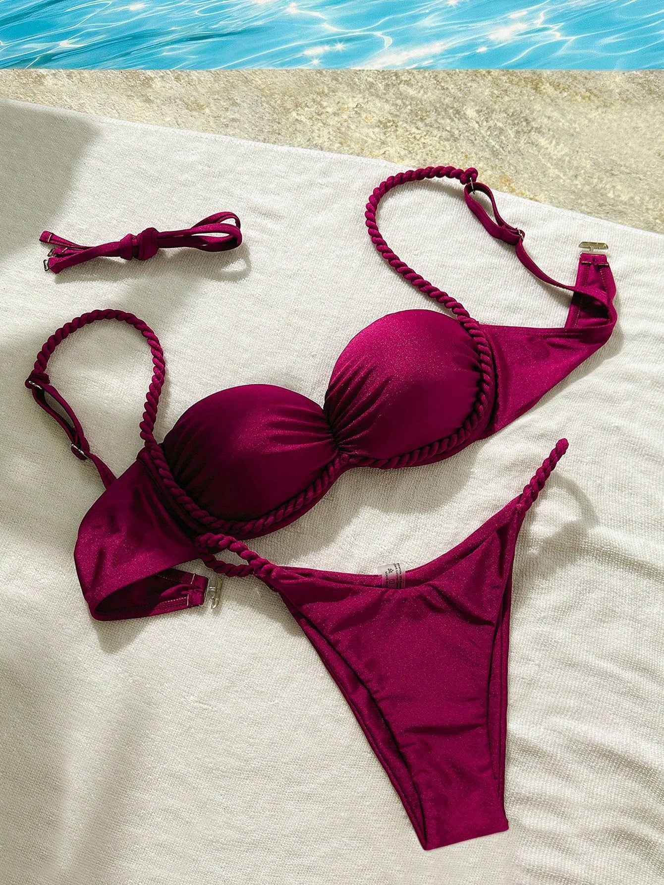 Swim Mod 2pcs/Set Women Burgundy Brazilian Bikini Set,Summer Casual