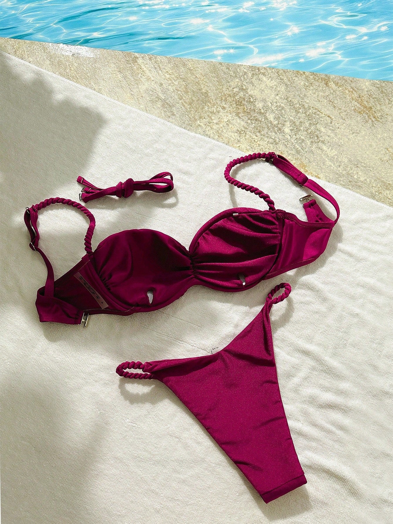 Swim Mod 2pcs/Set Women Burgundy Brazilian Bikini Set,Summer Casual
