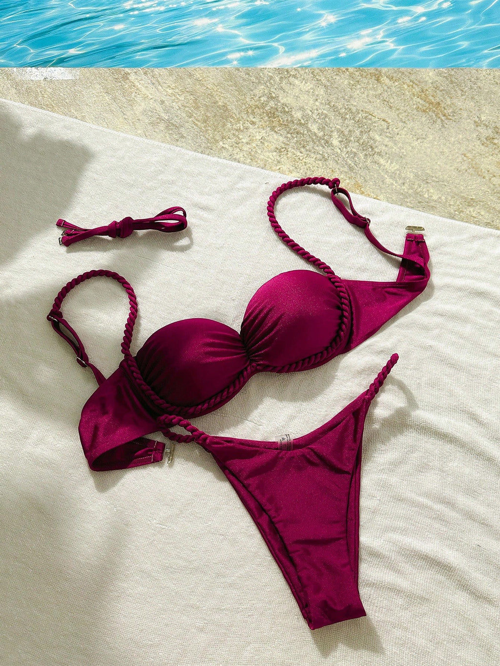 Swim Mod 2pcs/Set Women Burgundy Brazilian Bikini Set,Summer Casual