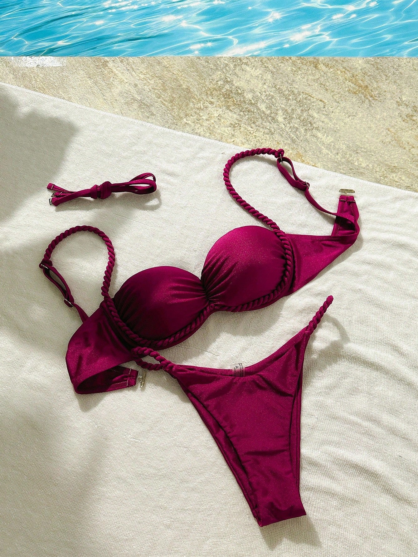 Swim Mod 2pcs/Set Women Burgundy Brazilian Bikini Set,Summer Casual