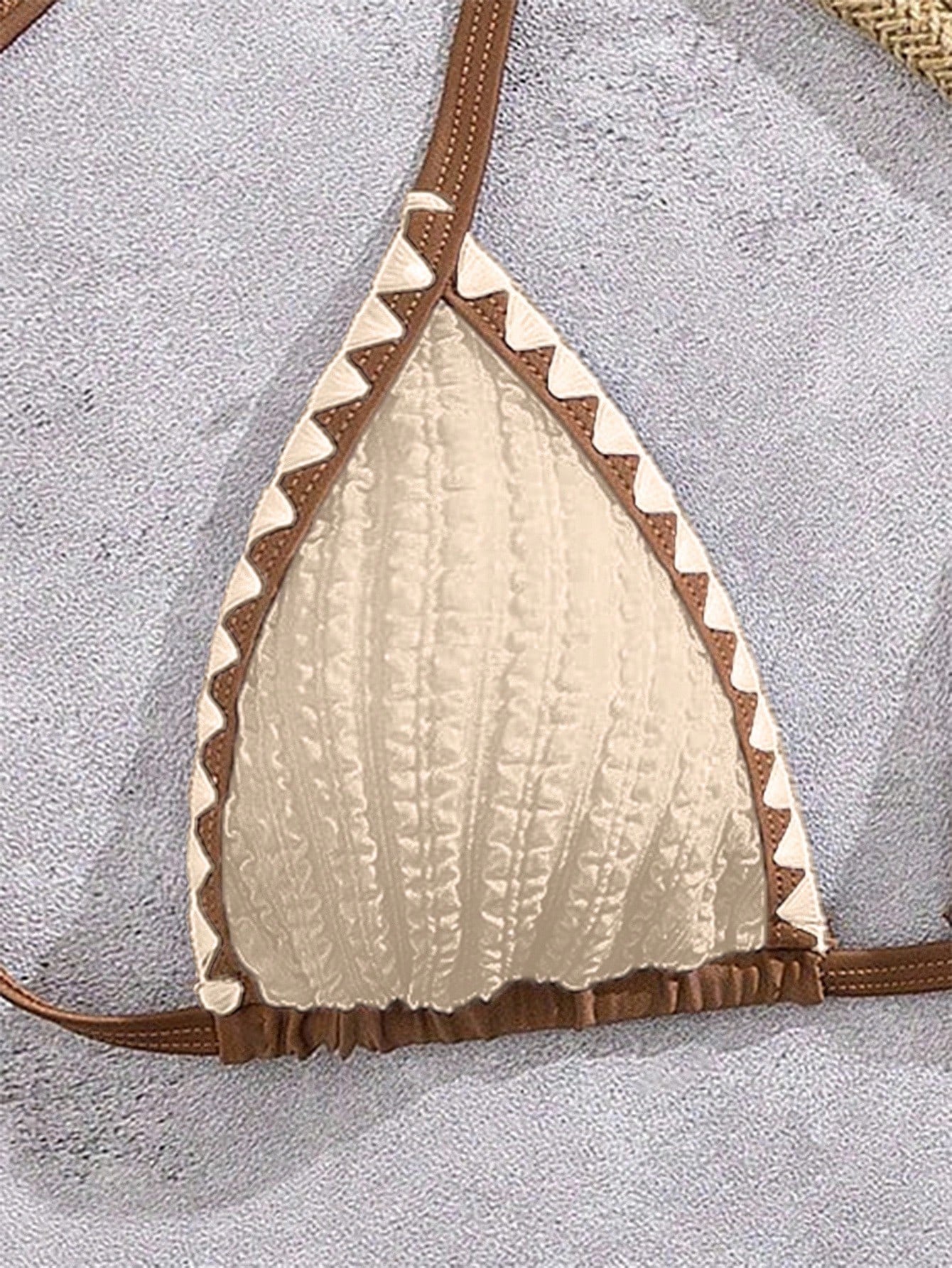 Bonvoyette Women's Elegant Chic White&Brown Contrast Trim Triangle
