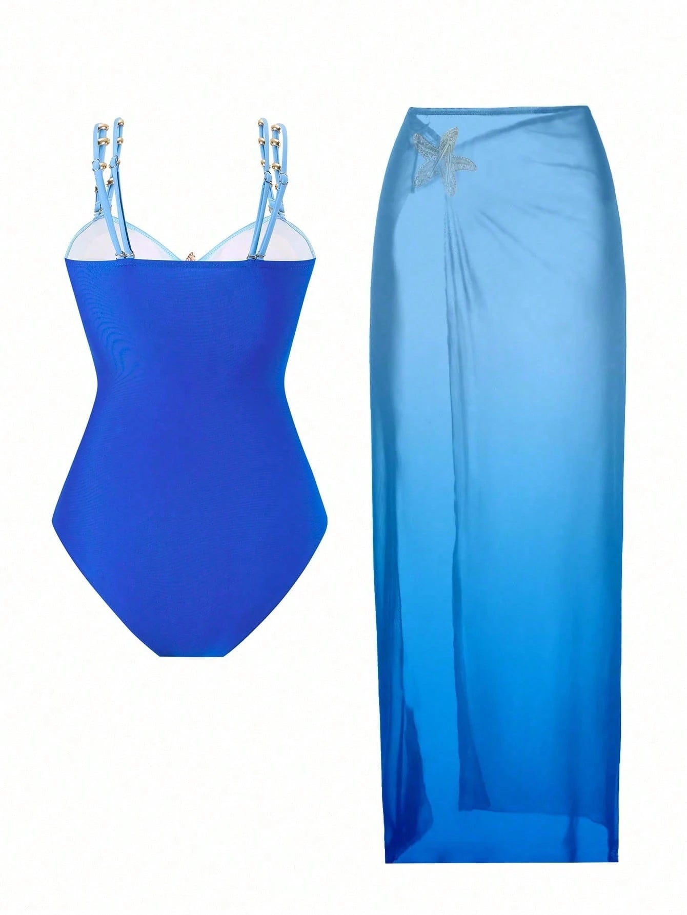 Swim Oasis Plus Size Onepiece Swimsuit, Ombre Blue To Navy Starfish Metal Decor, Simple & Elegant Beach - image 2