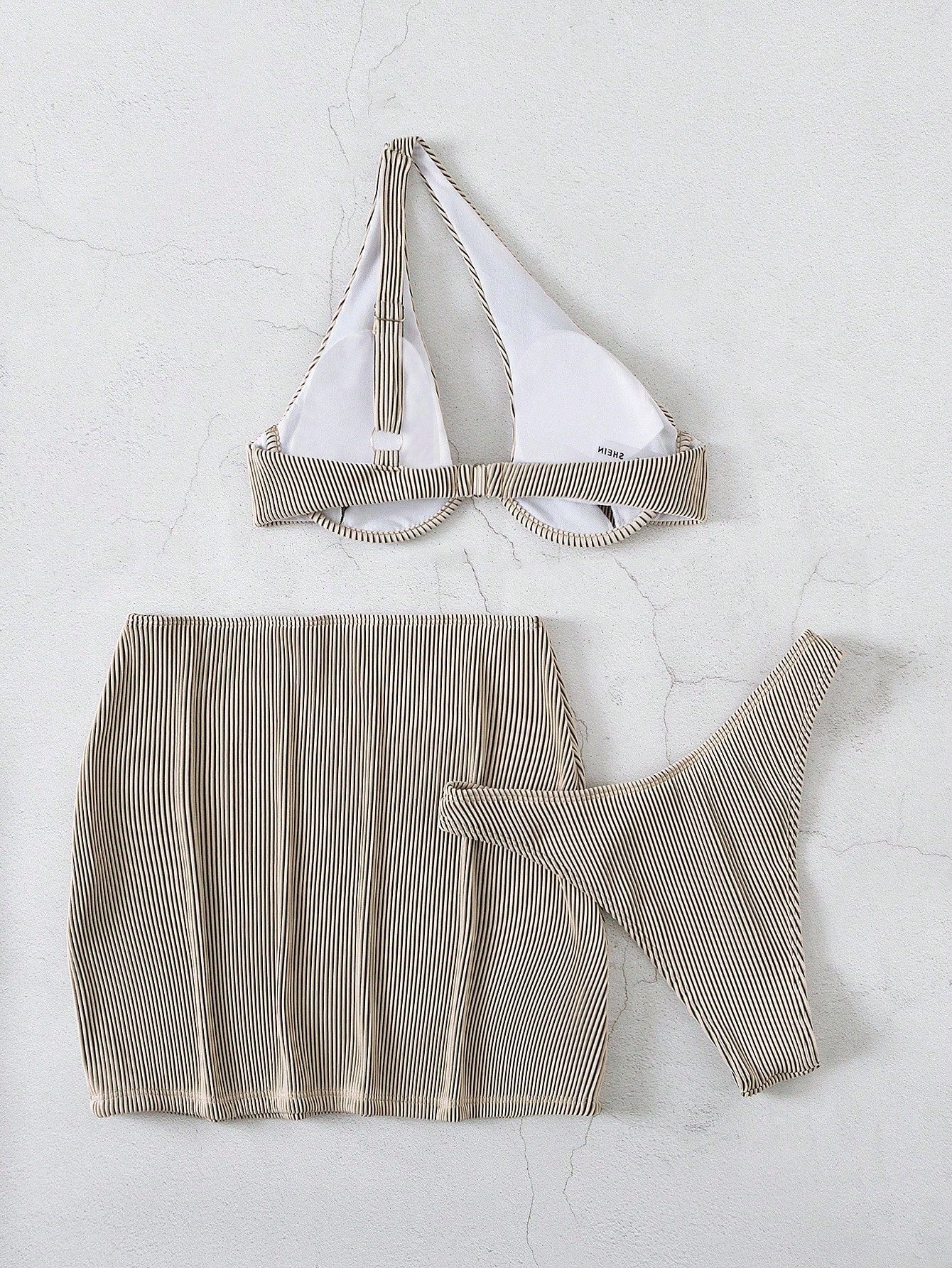 Swim SXY Summer Beach Rib Cut-Out Underwire Bikini With Beach Skirt