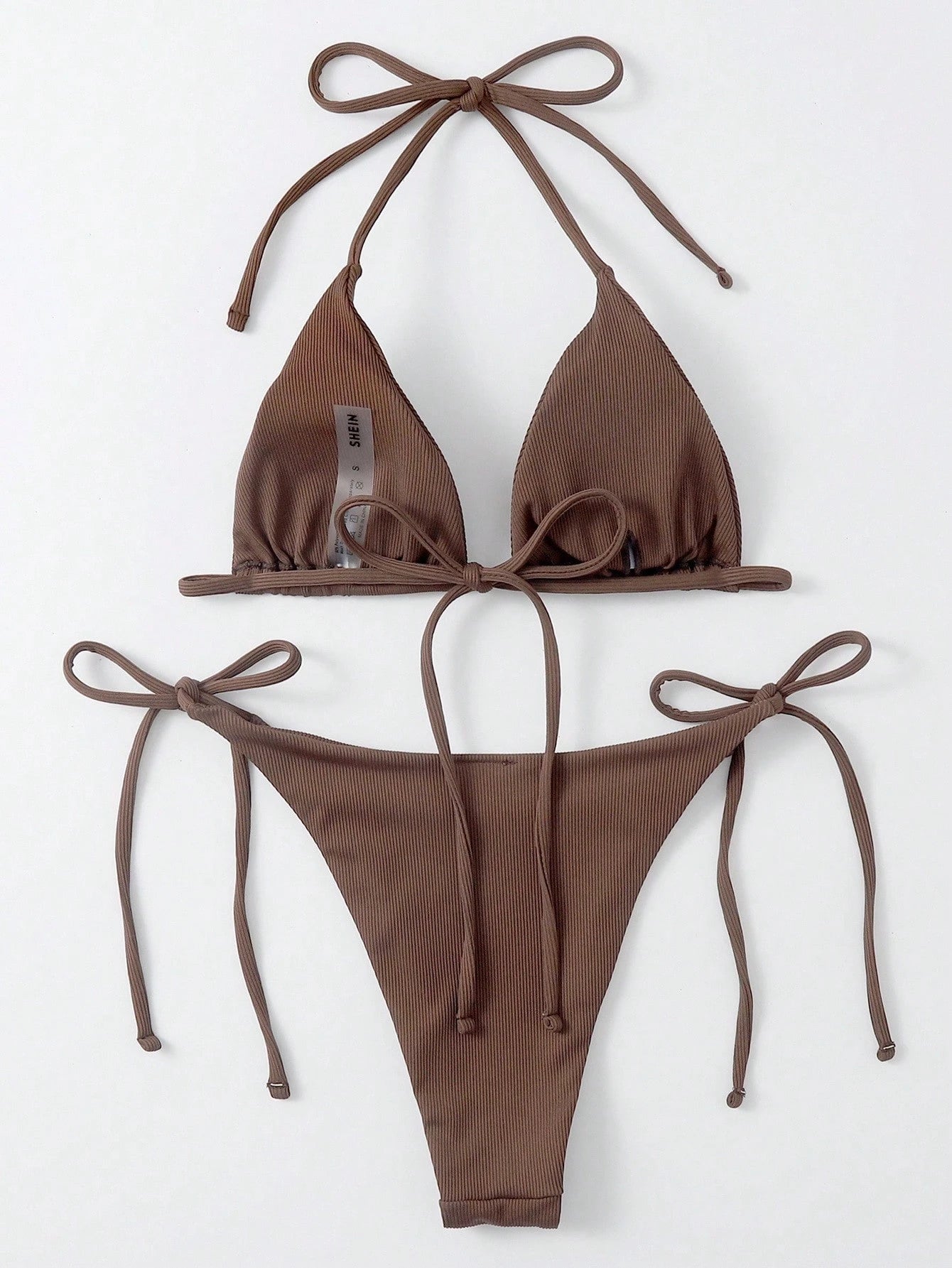 Swim Basics Summer Beach Mono Bikini Set Halter Triangle Bra & Tie