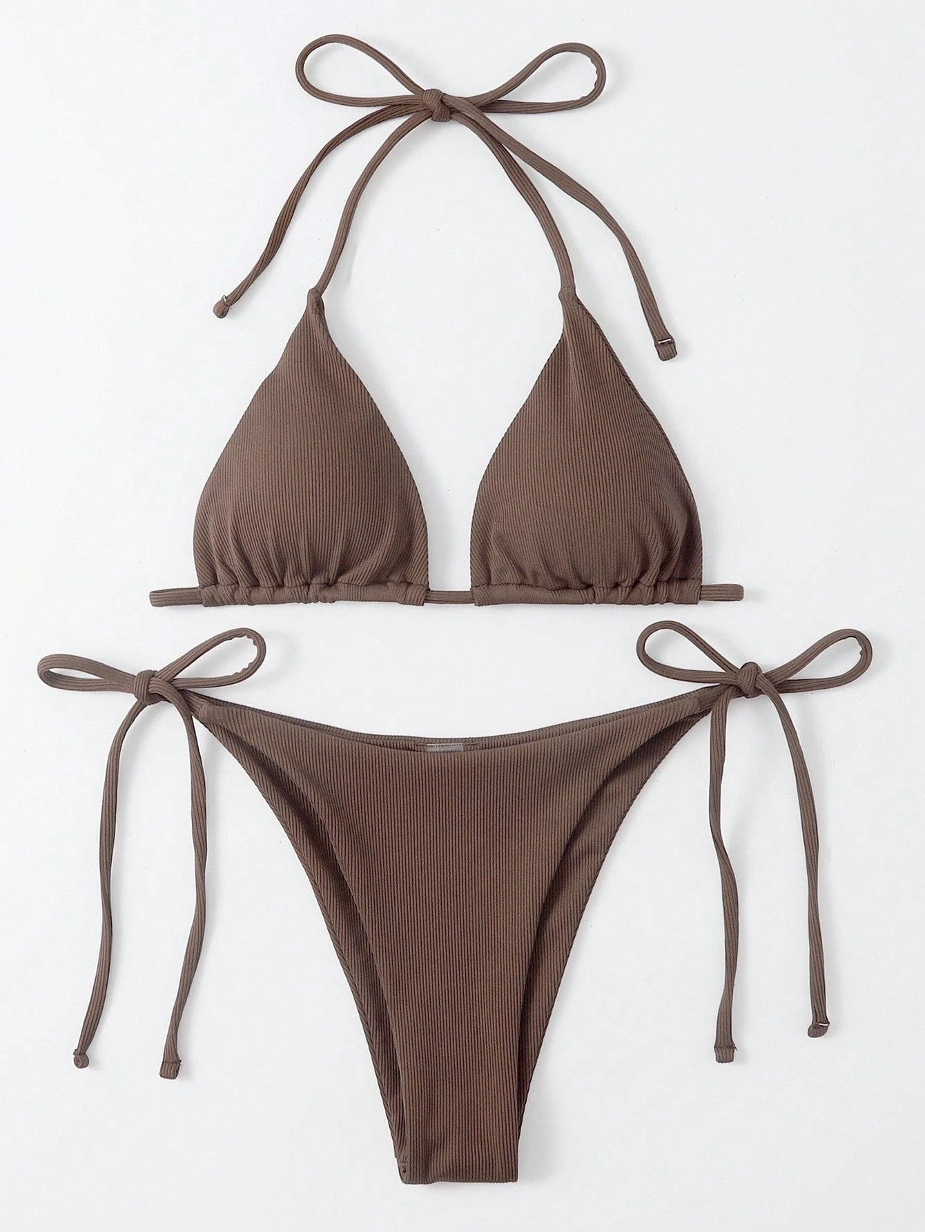 Swim Basics Summer Beach Mono Bikini Set Halter Triangle Bra & Tie
