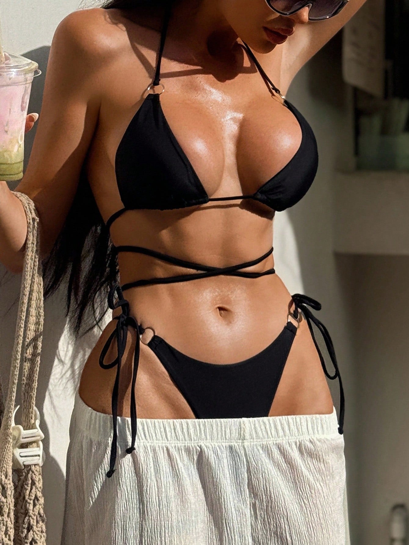 Swim SXY Solid Color Low-Waist Bikini Swimwear Beach Scarlet Red