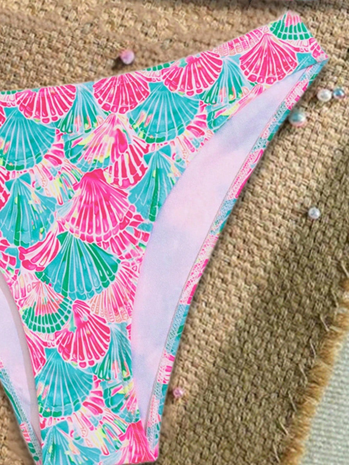 Swim Mod Women's Shell Print Halter Tie Front Sexy Bikini Swimsuit