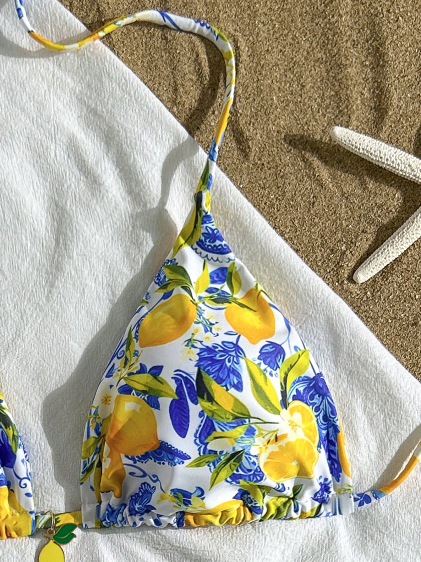 2pcs Lemon Print Bikini Set, Tie Design With Lemon Pendant Decor, Suitable For Beach Vacation, Pool Party And - image 5