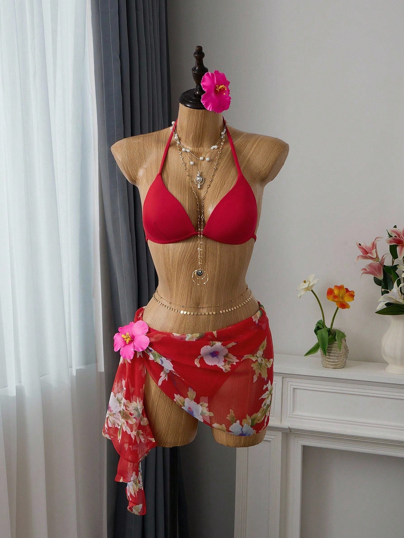 Swim Basics Summer Beach Solid Bikini Set Push Up Bra & Bikini Bottom