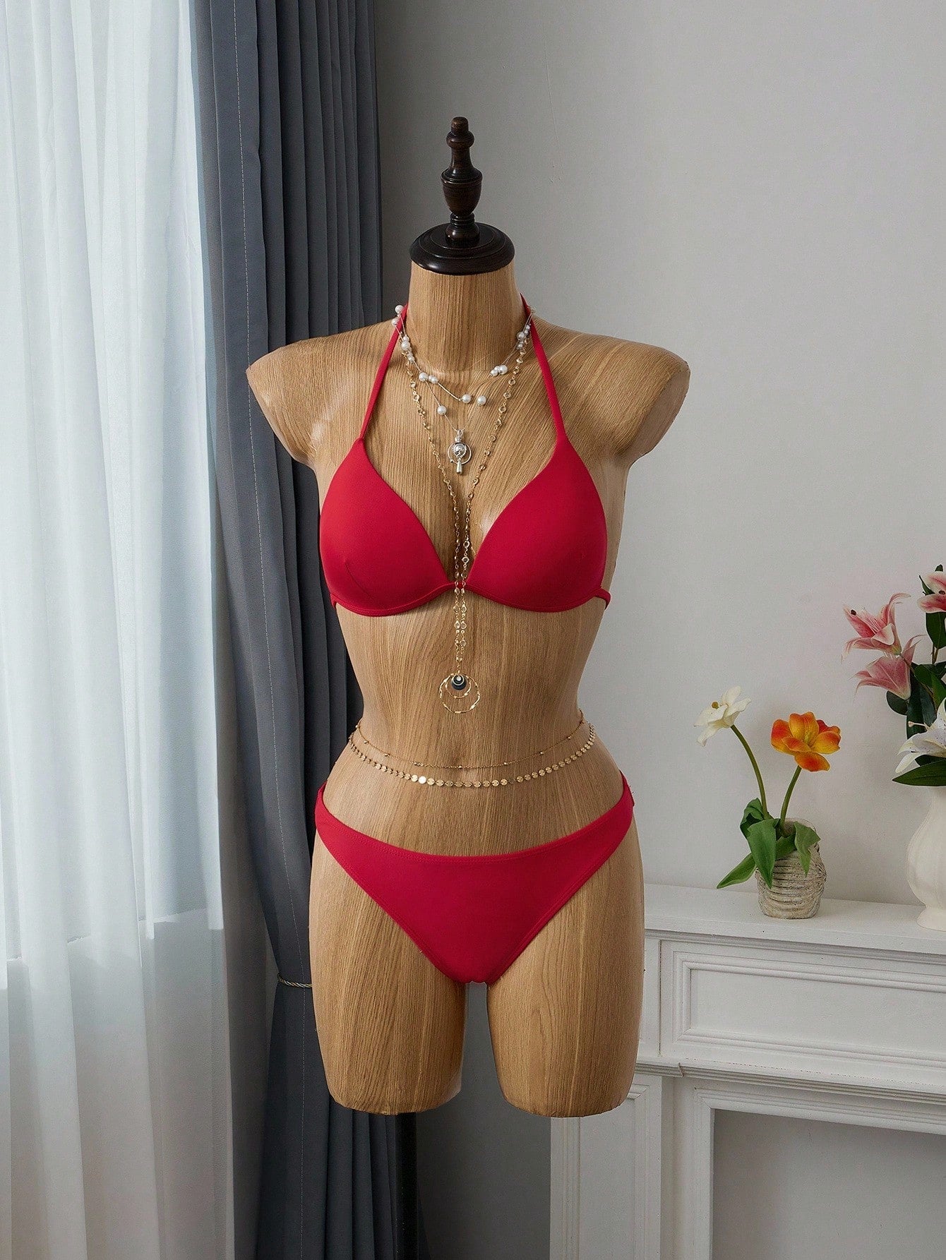 Swim Basics Summer Beach Solid Bikini Set Push Up Bra & Bikini Bottom
