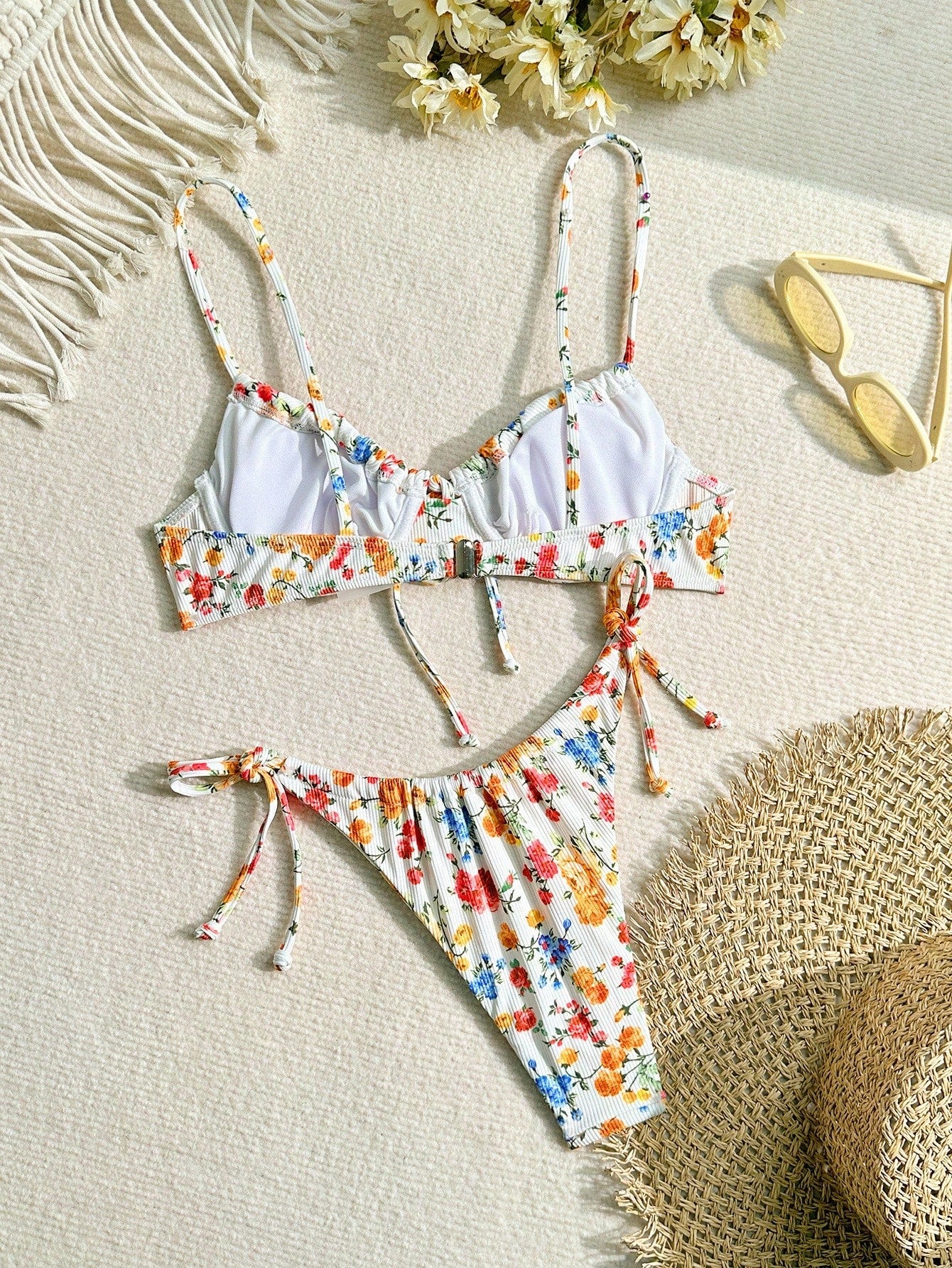 Swim Summer Beach Tropical Print Underwire Tie Side Bikini Set