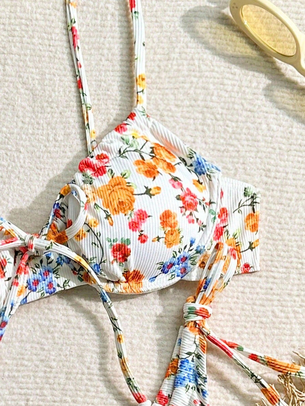 Swim Summer Beach Tropical Print Underwire Tie Side Bikini Set