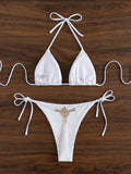 Swim Basics Women's Summer Beach Halter Tie Sexy Bikini And Triangle Briefs Swim