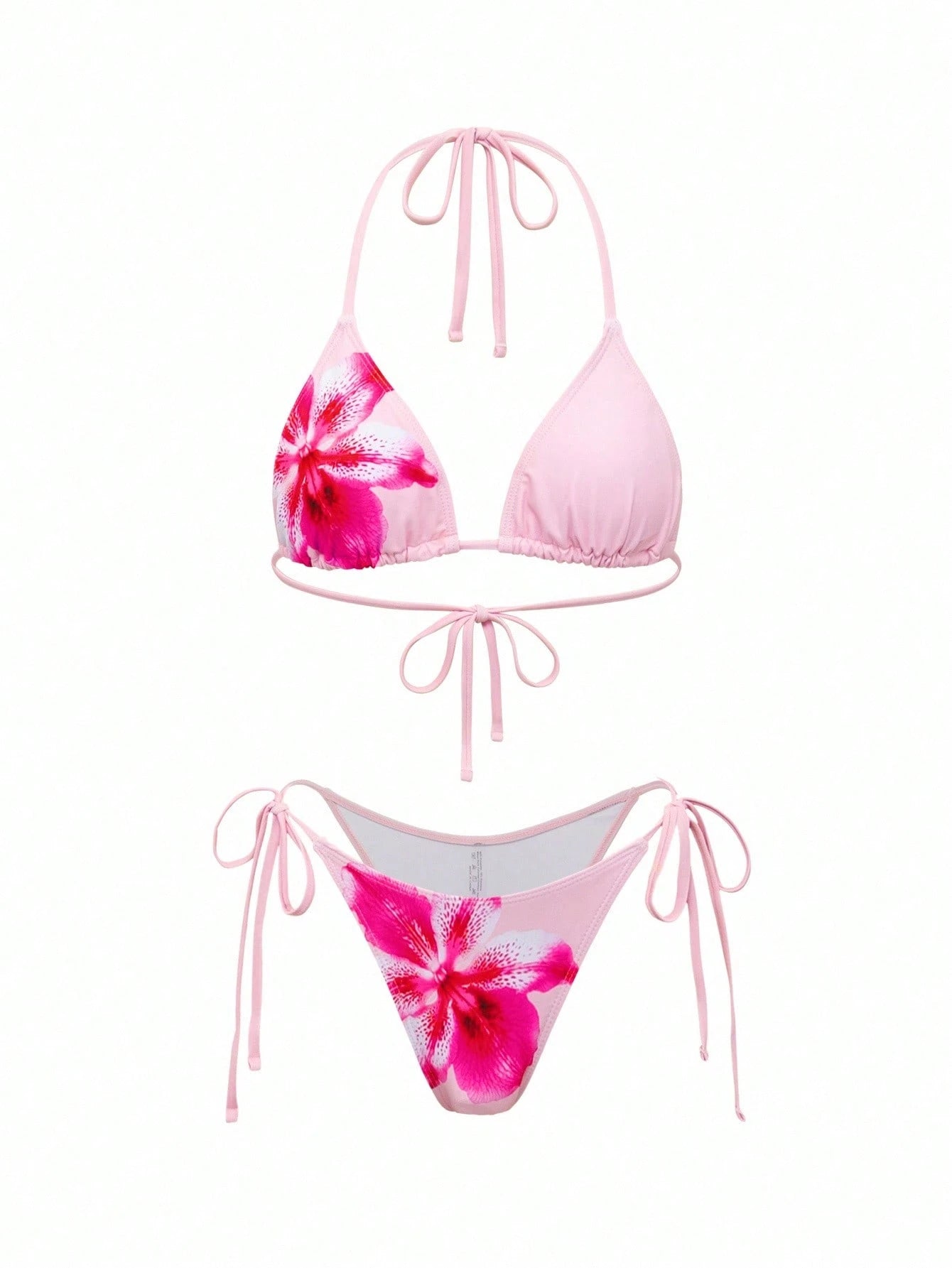 Swim SXY 4pcs Women's Pink Summer Casual Holiday Vacation Holiday Set:Halter Nec
