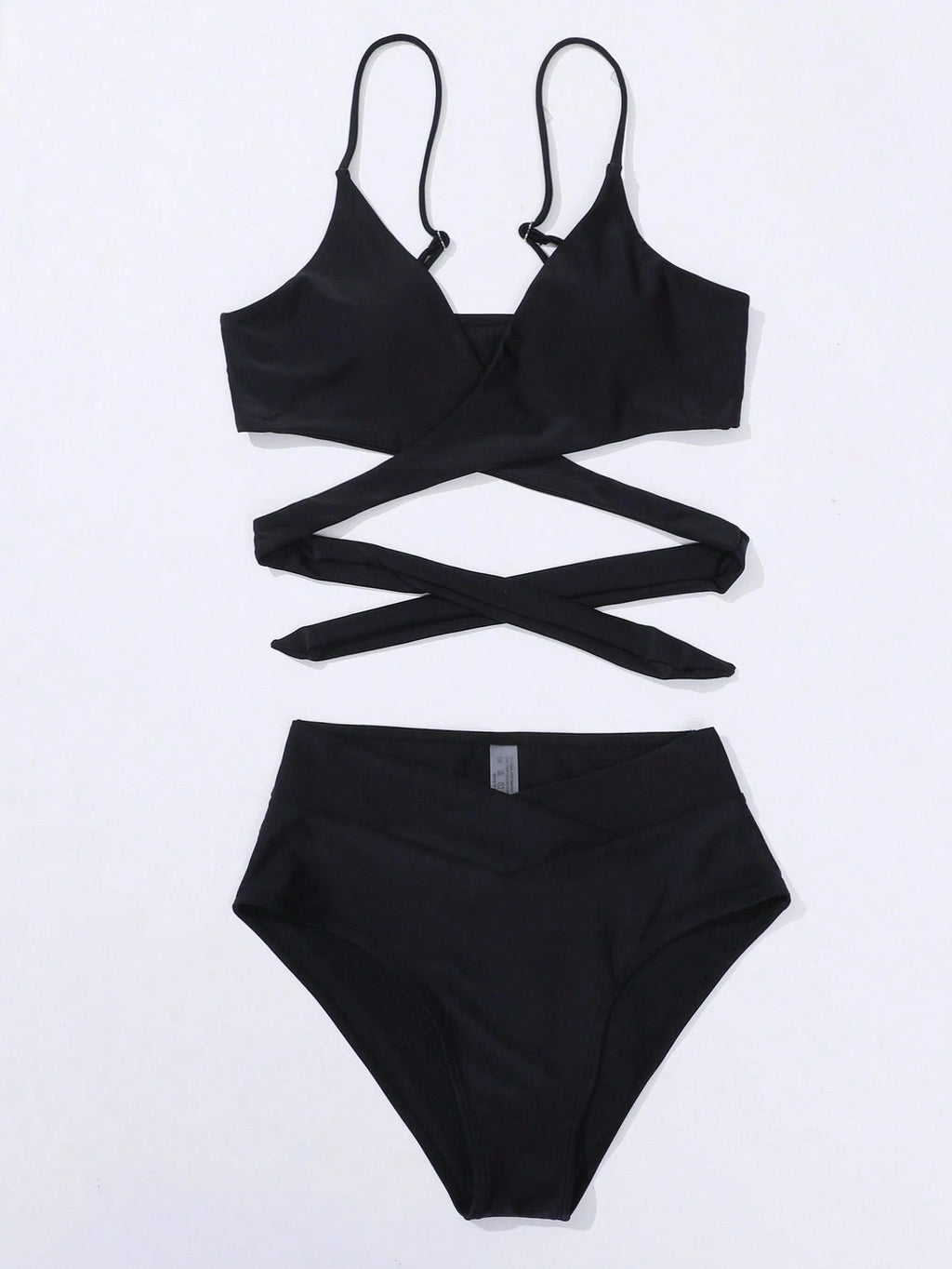 Swim Vcay Summer Beach Solid Bikini Set Crisscross Tie Back Bra &