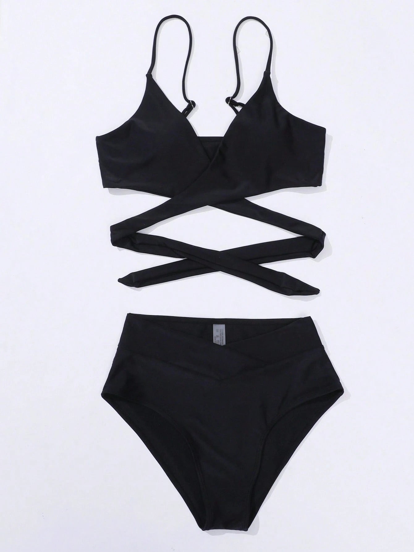 Swim Vcay Summer Beach Solid Bikini Set Crisscross Tie Back Bra & Overlap High Waisted Bottom 2 Piece Bathing - image 4