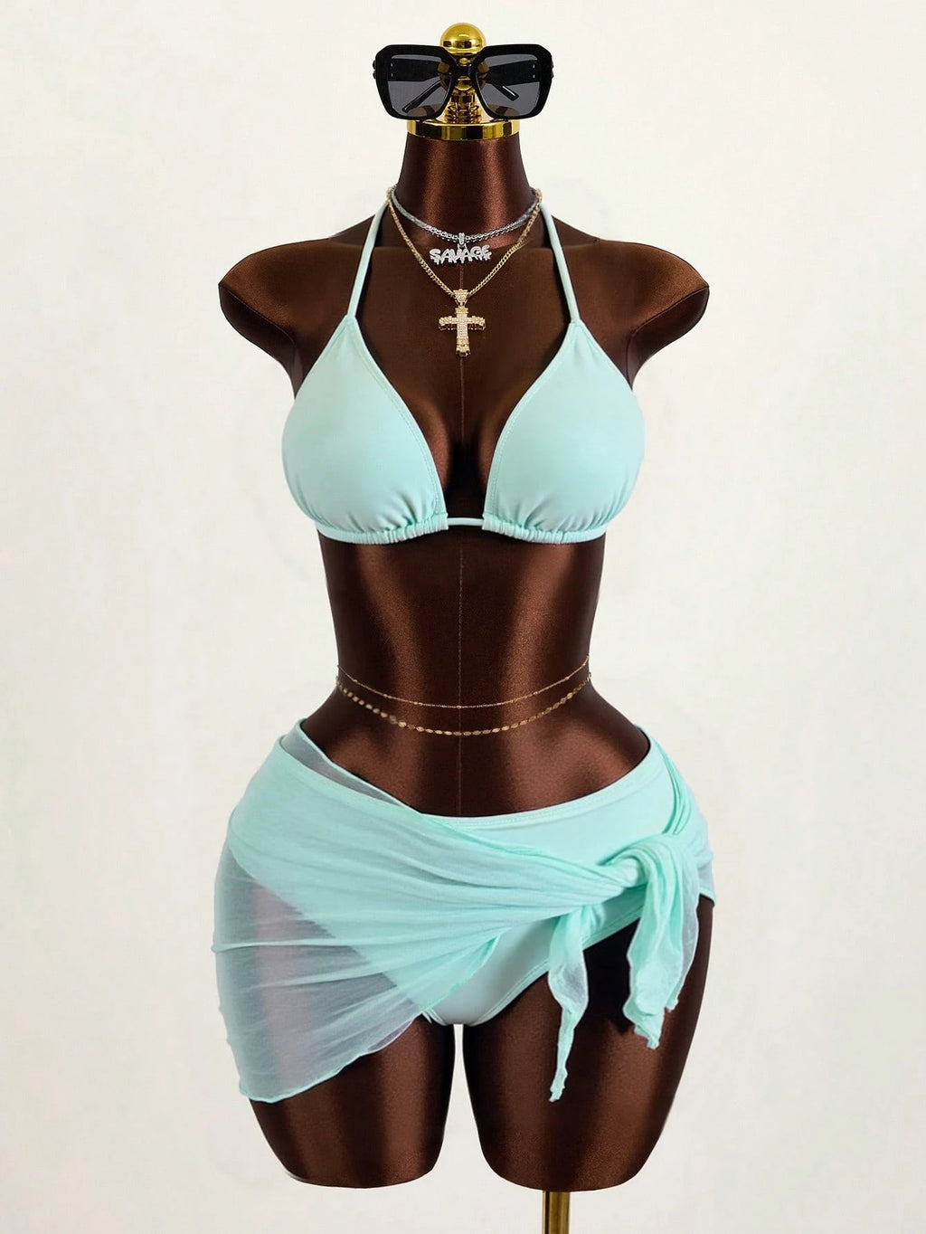 Zestiva 3 Pieces Set: Women's Solid Color Halter Tied Sexy Bikini