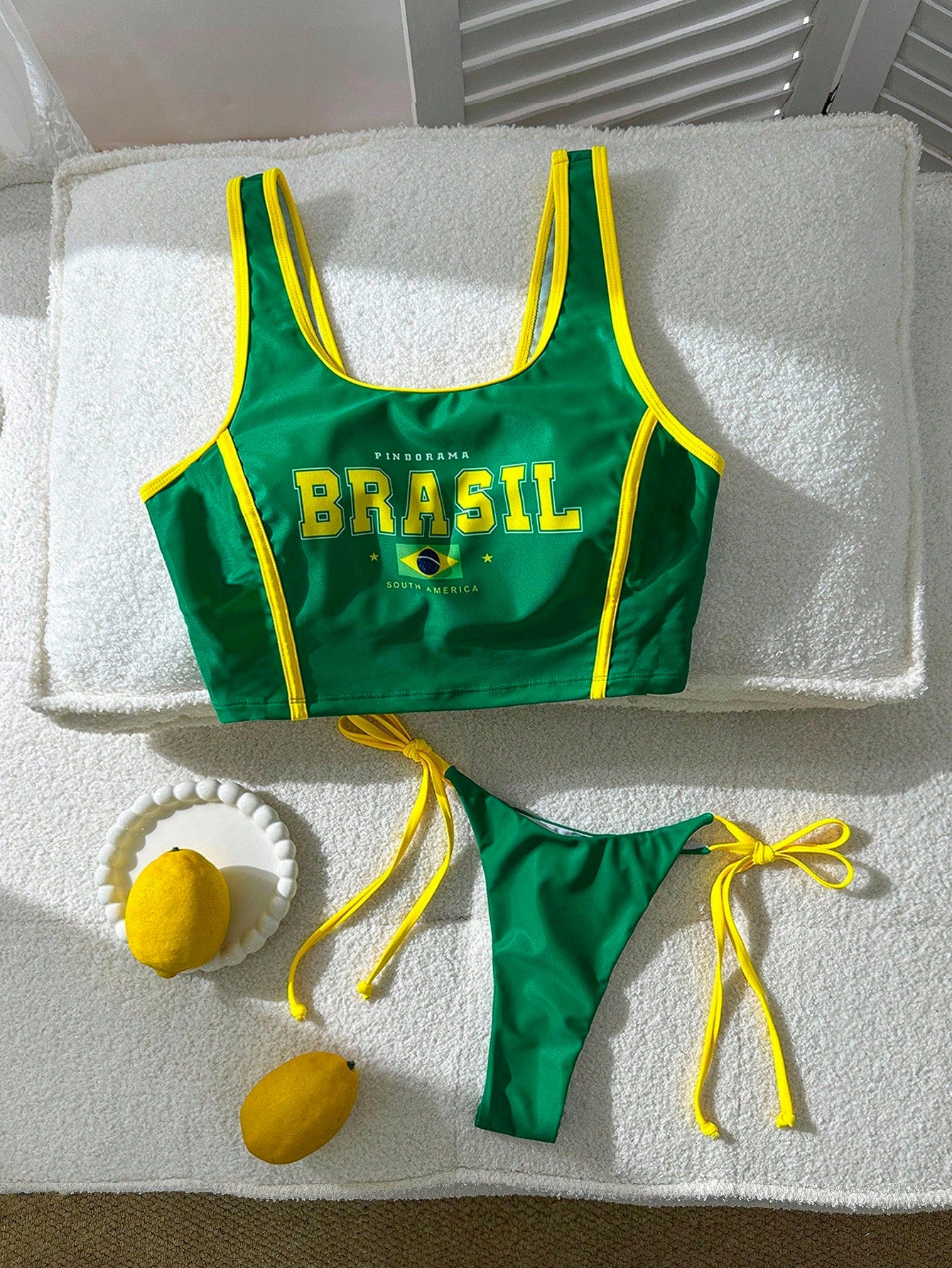 Swim Vcay Women's Casual Vacation Brazil Letter Print Bikini Set, Spring/Summer