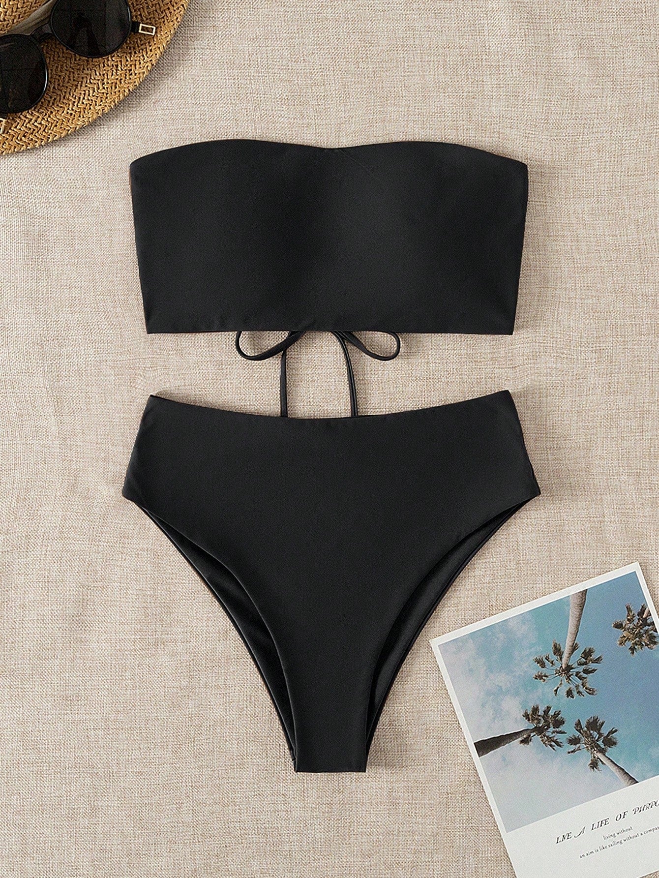 Summer Beach Vacation Solid Reversible Strapless Neon Bikini Set