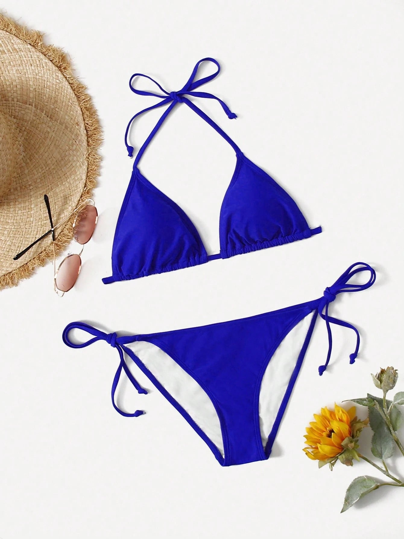 Swim Basics Summer Beach Mono Bikini Set Halter Triangle Bra & Tie