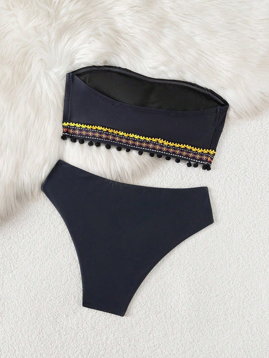 Swim Vcay Women's Black Summer Boho 2 Pieces Bikini Set,Embroidered