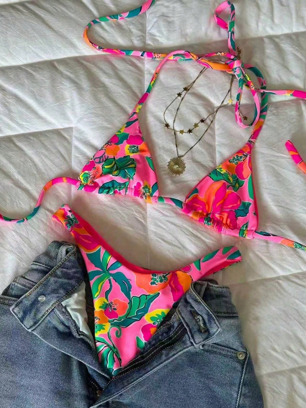 Women's Elegant Fashion Spring/Summer Beach Vacation Pink & Green