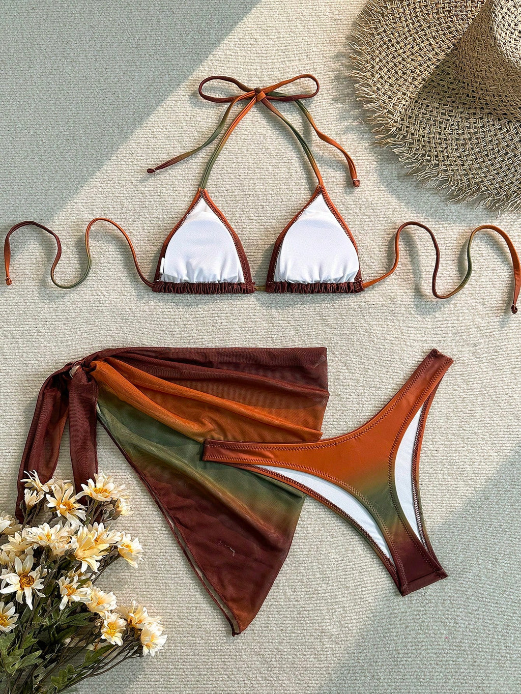 LUCKY HOLIDAY 3pcs Sexy Mesh Dress Bikini Set, Summer Vacation Beach