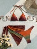 LUCKY HOLIDAY 3pcs Sexy Mesh Dress Bikini Set, Summer Vacation Beach