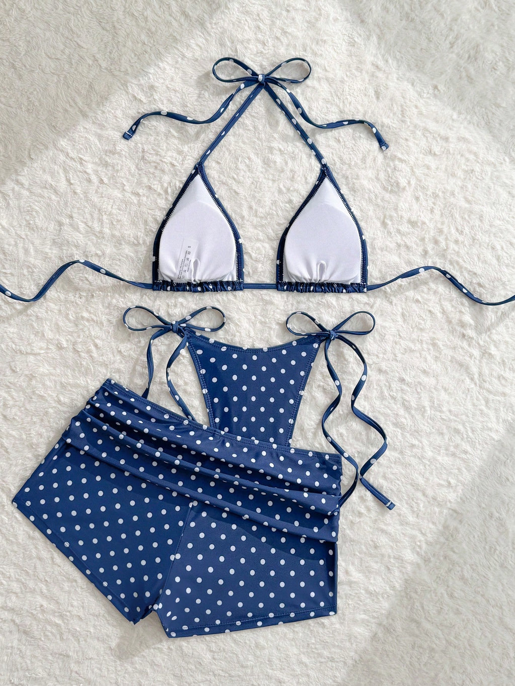 Costavie Women's Navy Blue Polka Dot 3 Pieces Swimwear Set,Summer