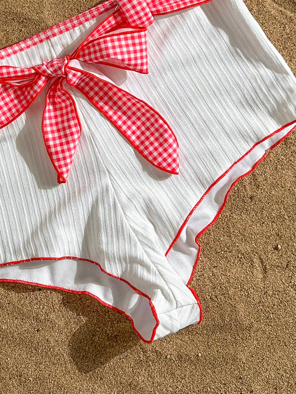 2pcs Sexy Retro Red & White Bikini Set - Triangle Top With Contrast