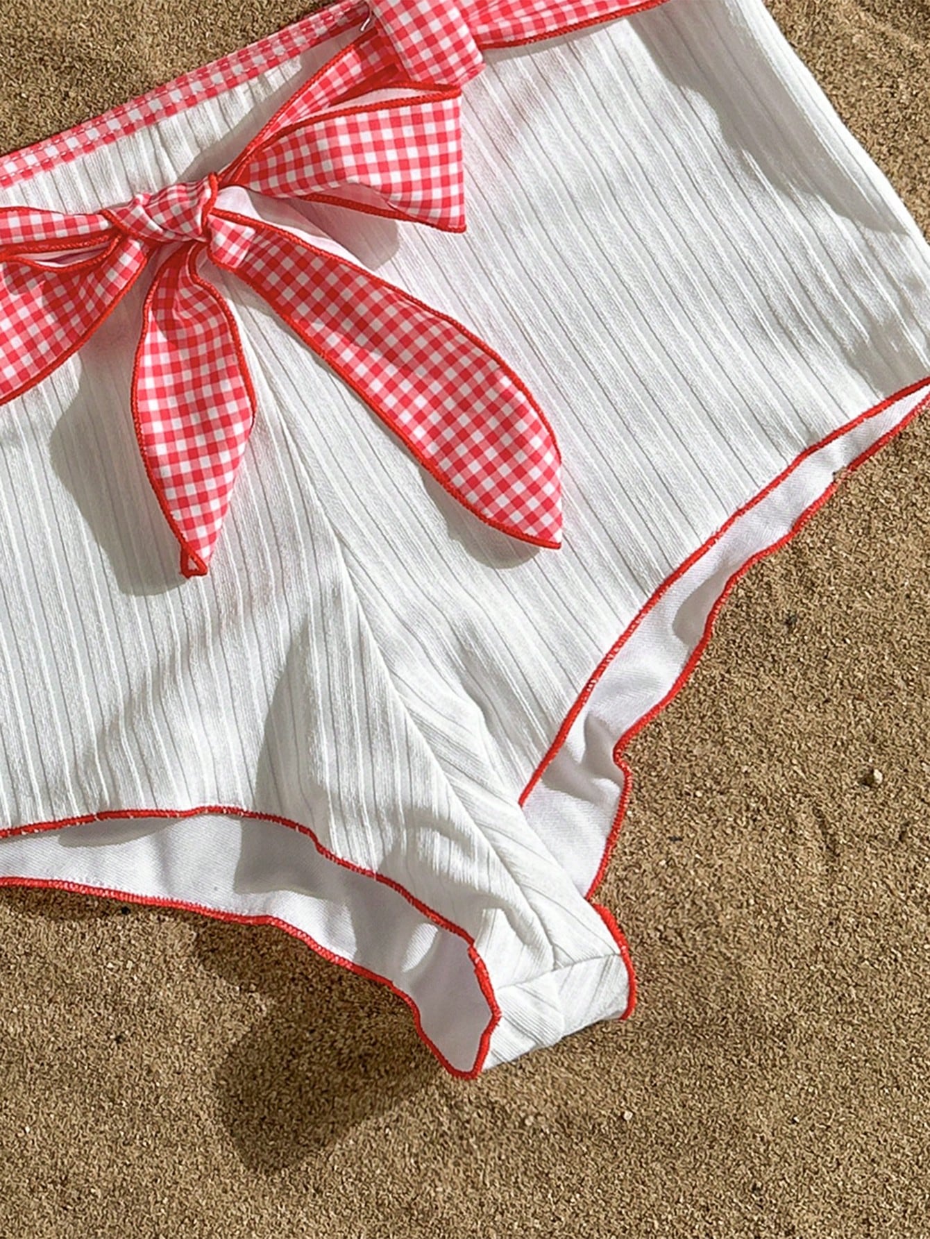 2pcs Sexy Retro Red & White Bikini Set - Triangle Top With Contrast