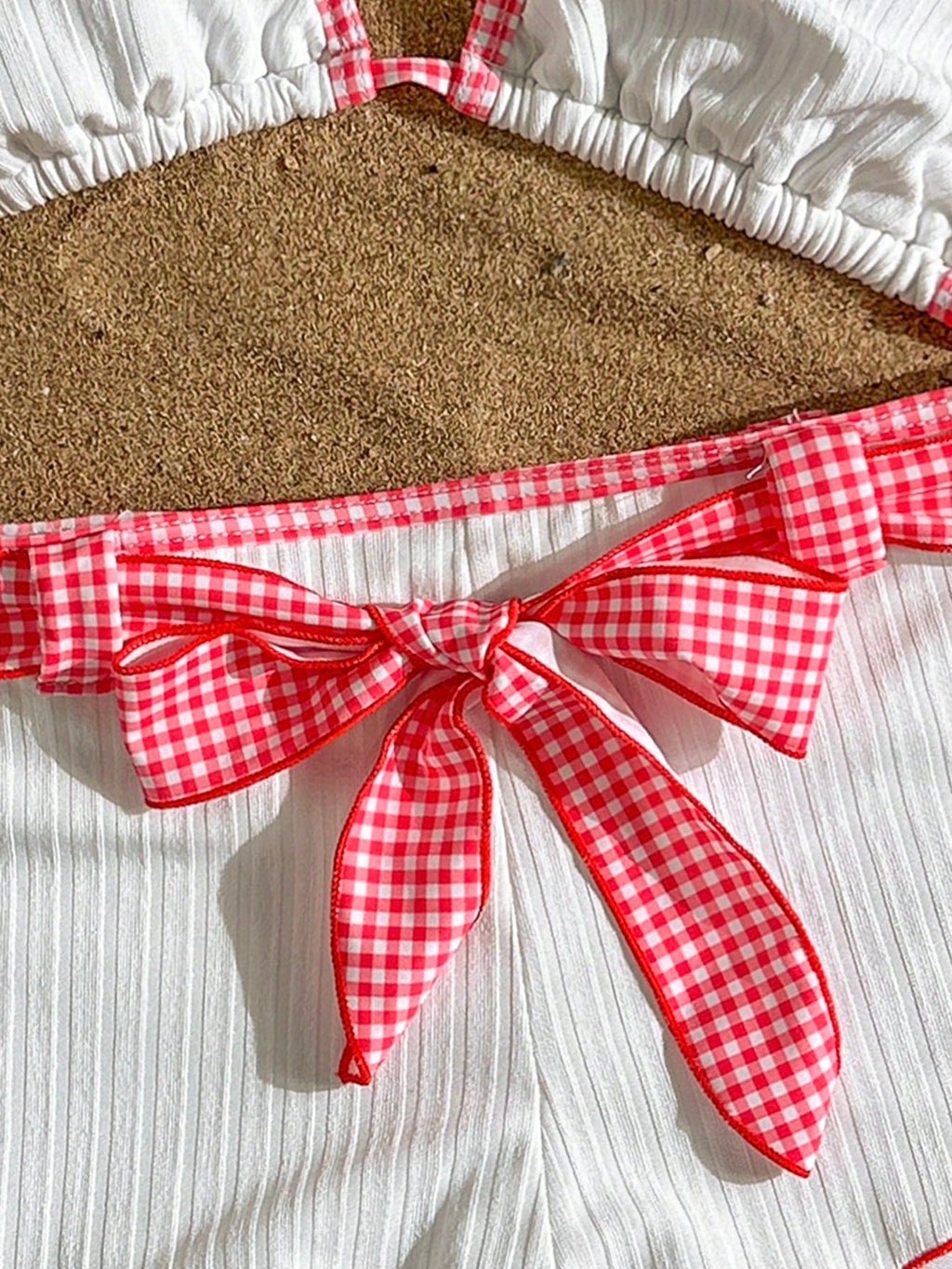 2pcs Sexy Retro Red & White Bikini Set - Triangle Top With Contrast