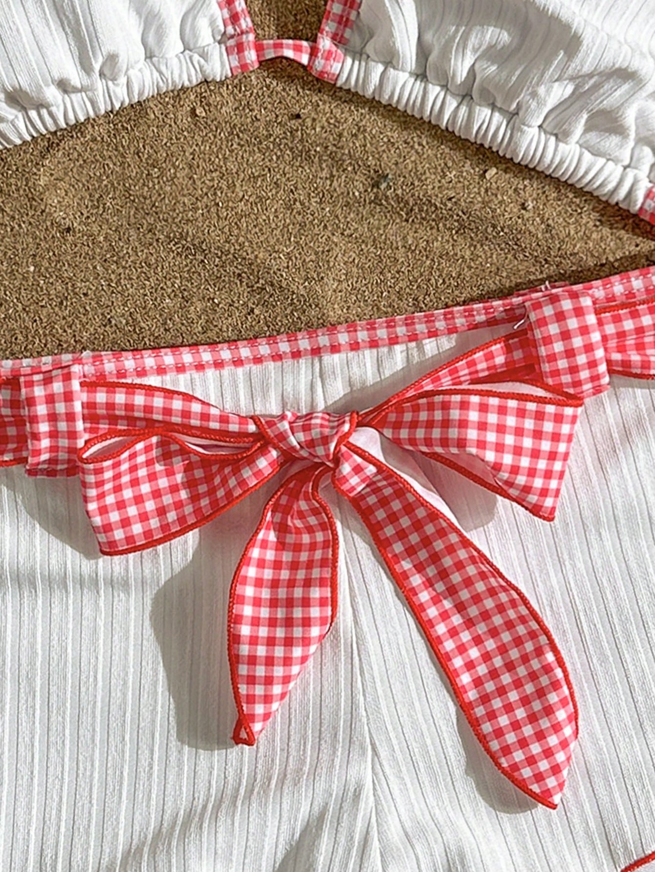 2pcs Sexy Retro Red & White Bikini Set - Triangle Top With Contrast