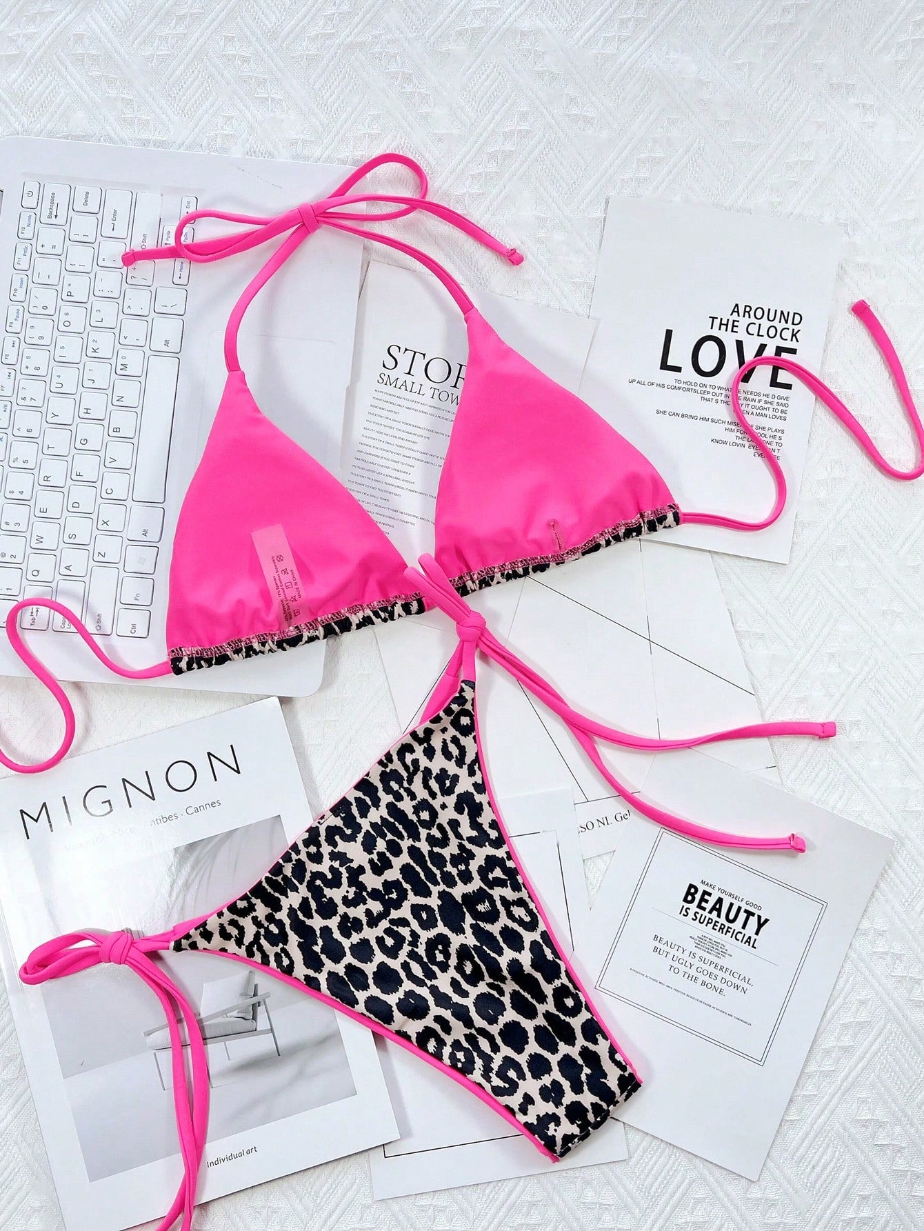Swim SXY 2pcs/Set Printed Bikini Swimsuit (Random Print), Micro