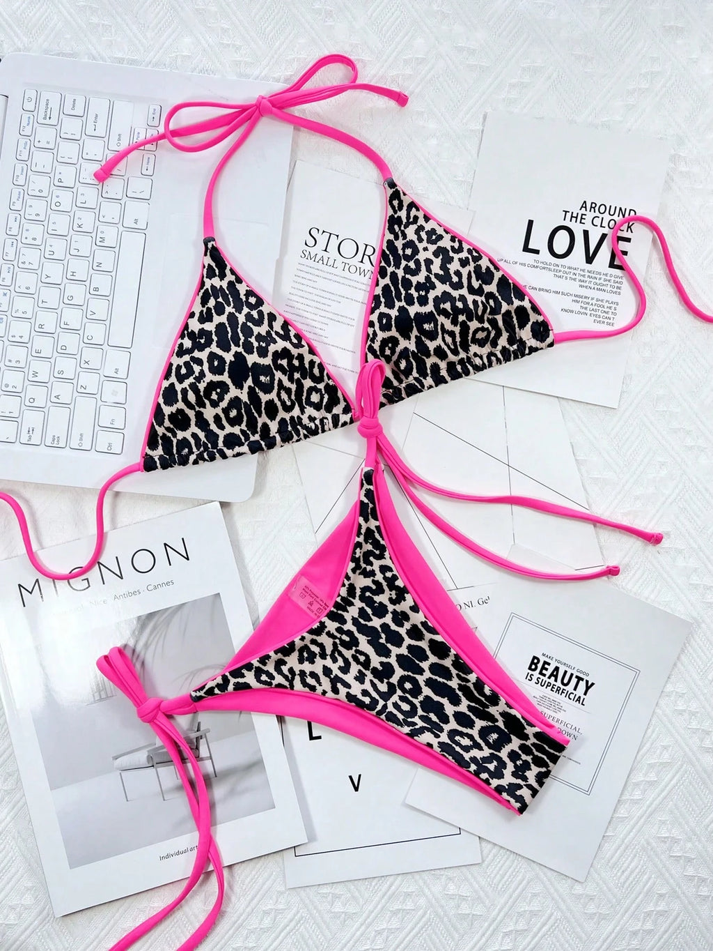 Swim SXY 2pcs/Set Printed Bikini Swimsuit (Random Print), Micro