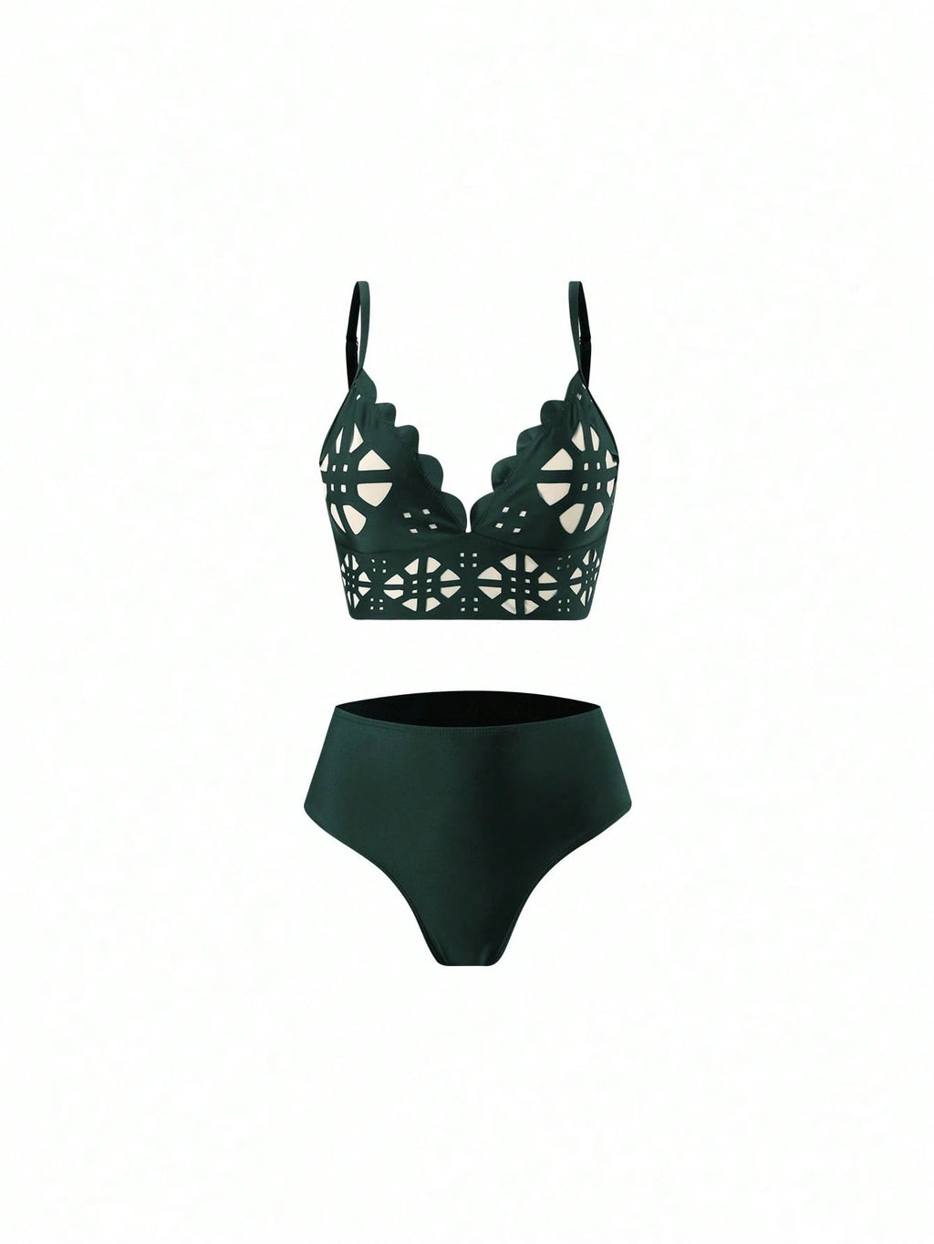 Swim Oasis 3pcs Women's Summer New Solid Color Tankini Top, High Waist Swimwear Bottom, Hollow Out Long Beach - image 14