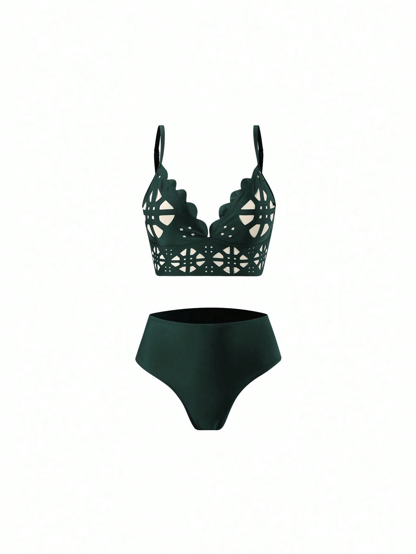 Swim Oasis 3pcs Women's Summer New Solid Color Tankini Top, High Waist Swimwear Bottom, Hollow Out Long Beach - image 14