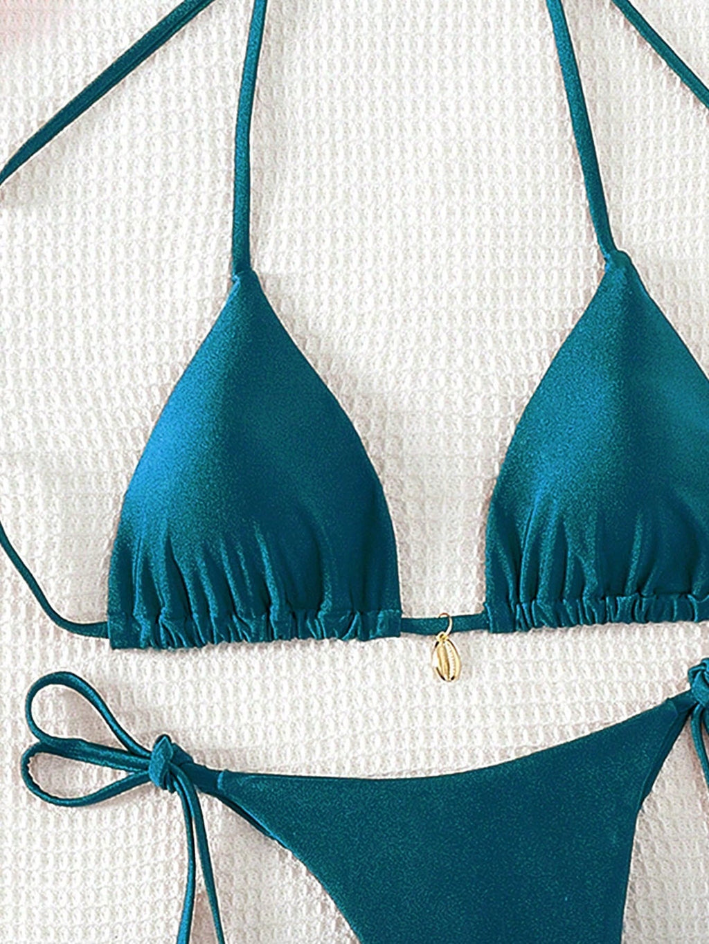 Swim Vcay Solid Triangle Tie Side Bikini Set For Summer Beach Vacation
